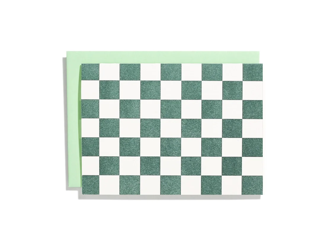 Shorthand Letterpress Green Checkerboard Single
