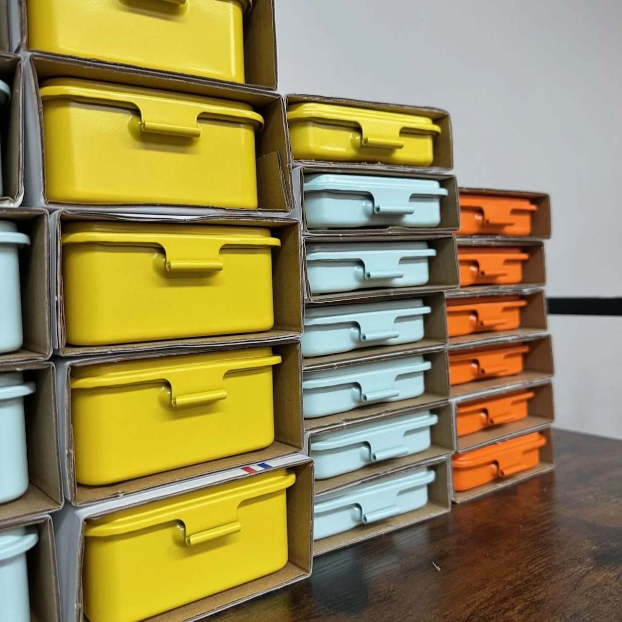 Toyo Steel Boxes Stacked on Shelves New Colors