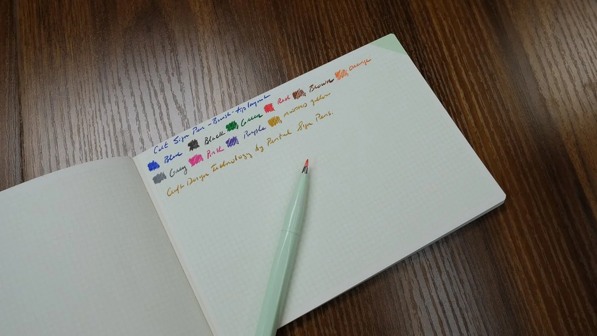 Pentel Sign Pens showing the Tip with Writing Samples