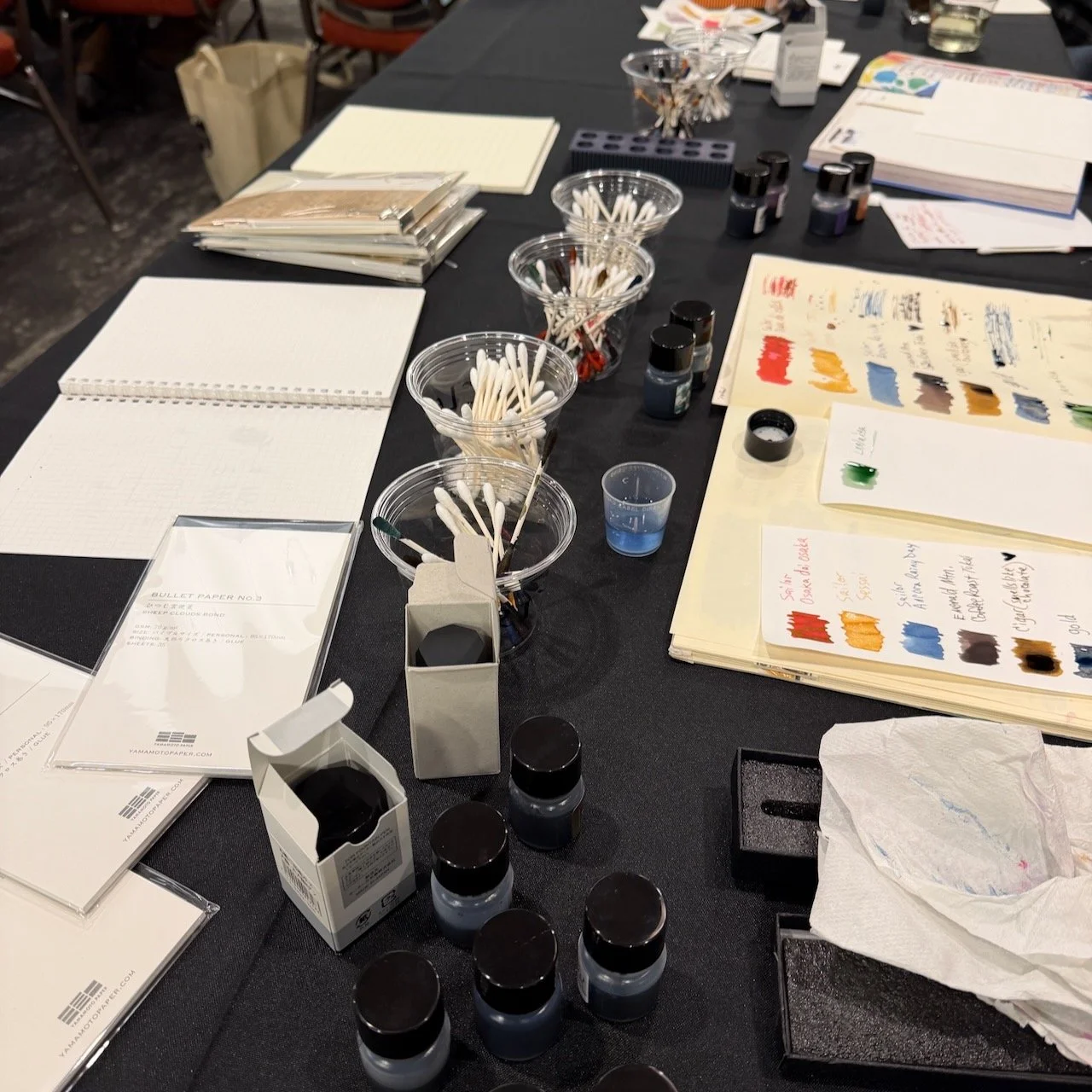 A table shot of the ink swatching station from the on the paper trail live in Nashville