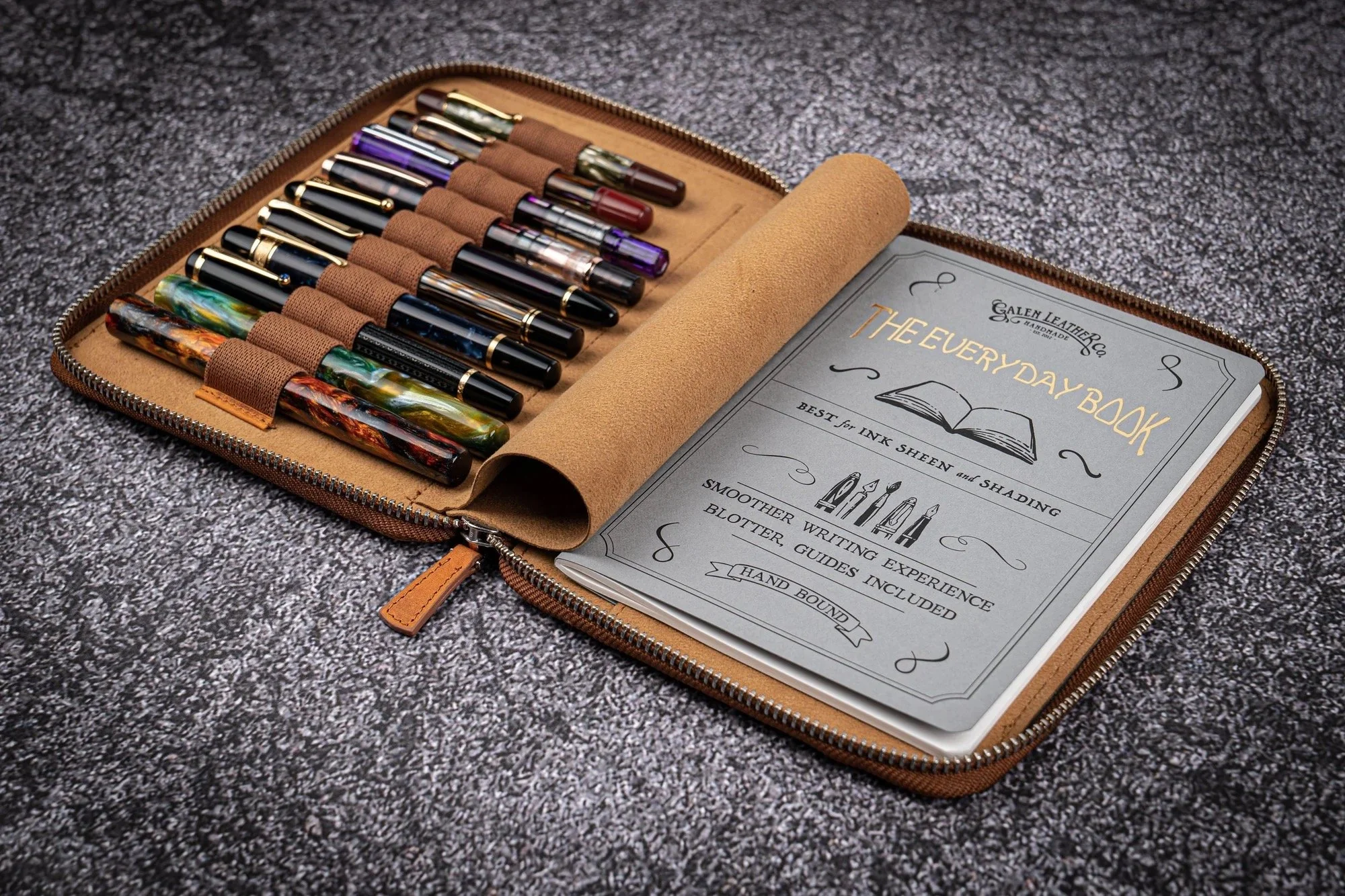 Galen Leather 10-Pen Case + Notebook