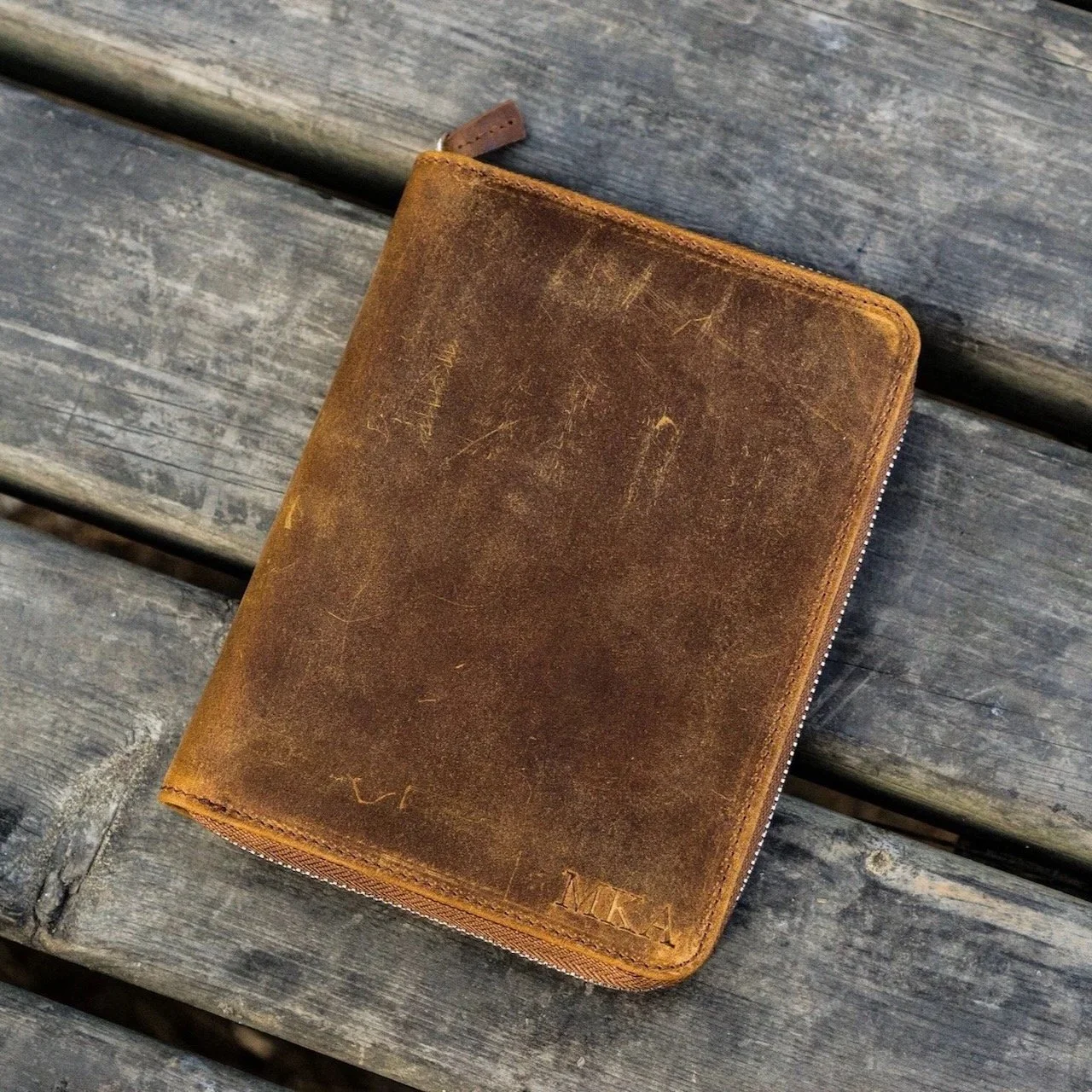 Galen Leather 5-Pen Zippered Case Crazy Horse Brown