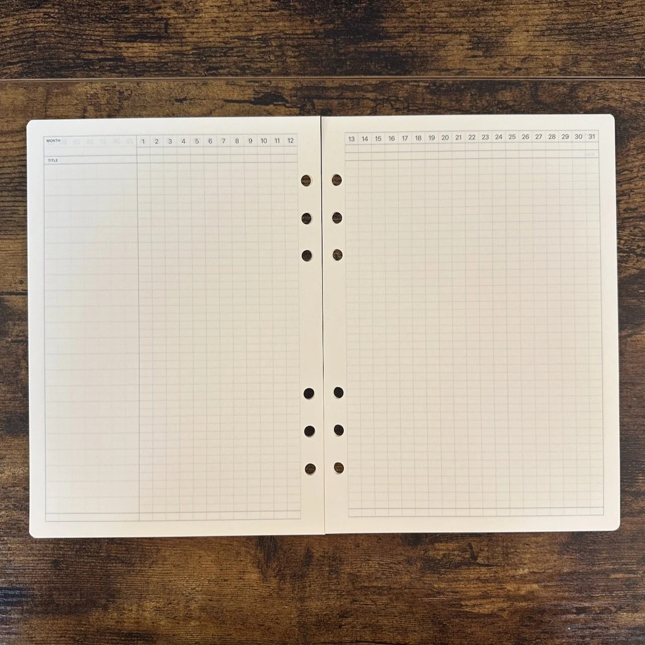Laconic 6-Ring Binder Inserts (Productivity) Gantt Chart Layout Open