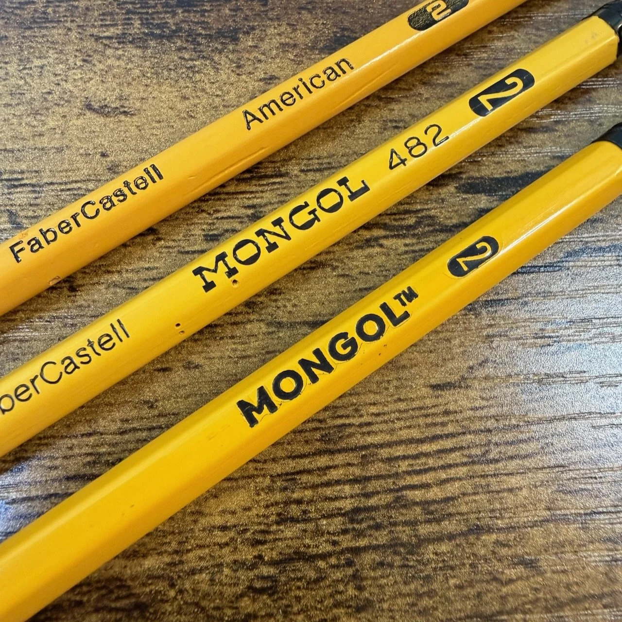Comparing Pencil imprints on vintage and new Mongol pencils up-close.