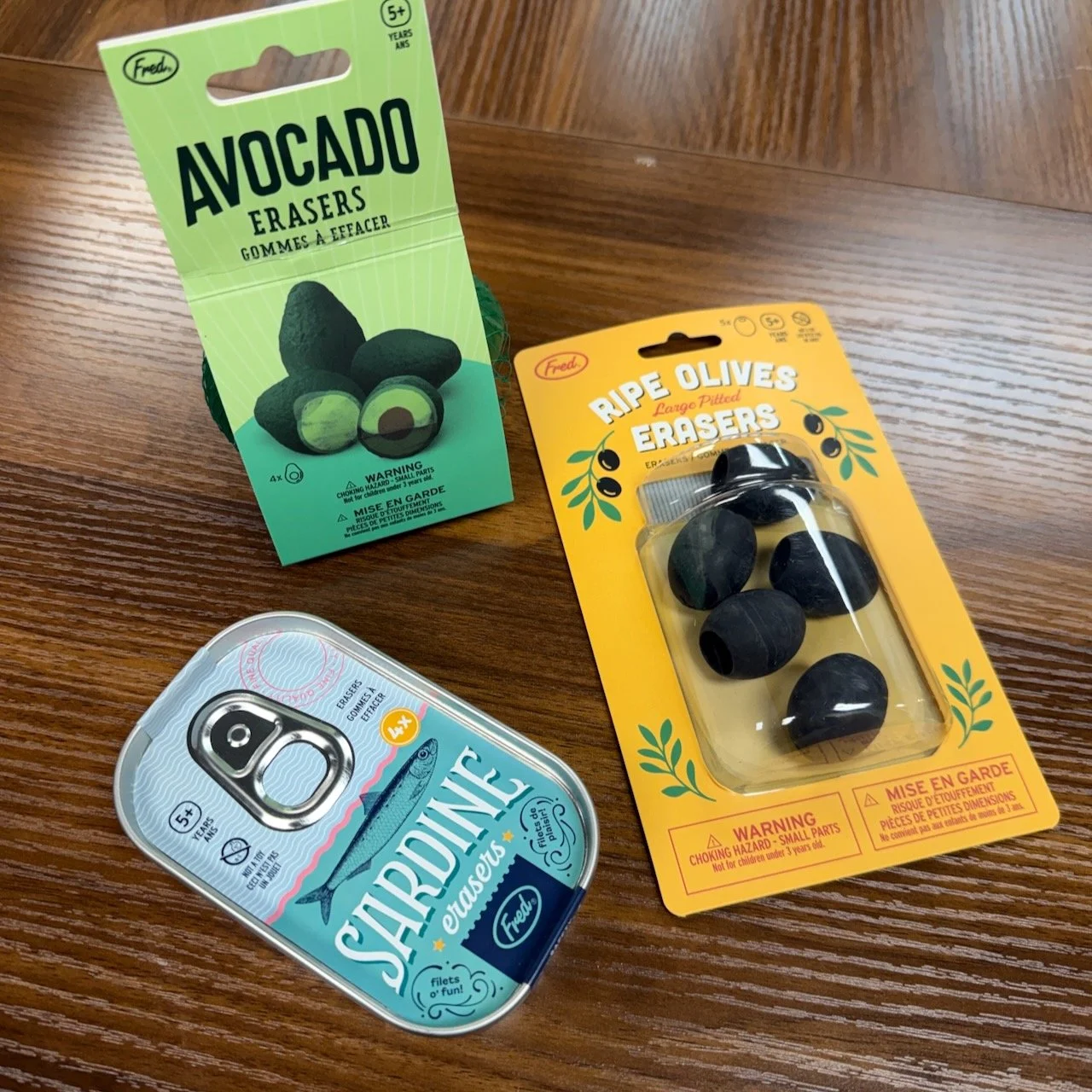 Fred and Friends Novelty Food Erasers shown on tabletop