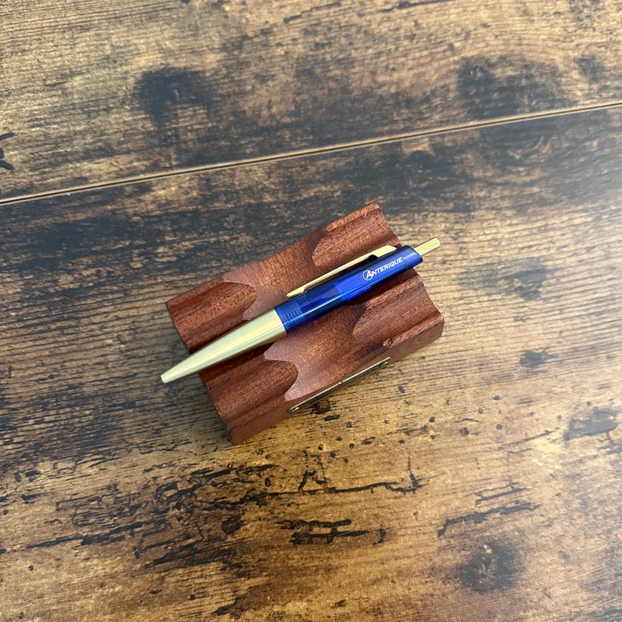 Anterique Miniature Brass Ballpoint Clear Blue