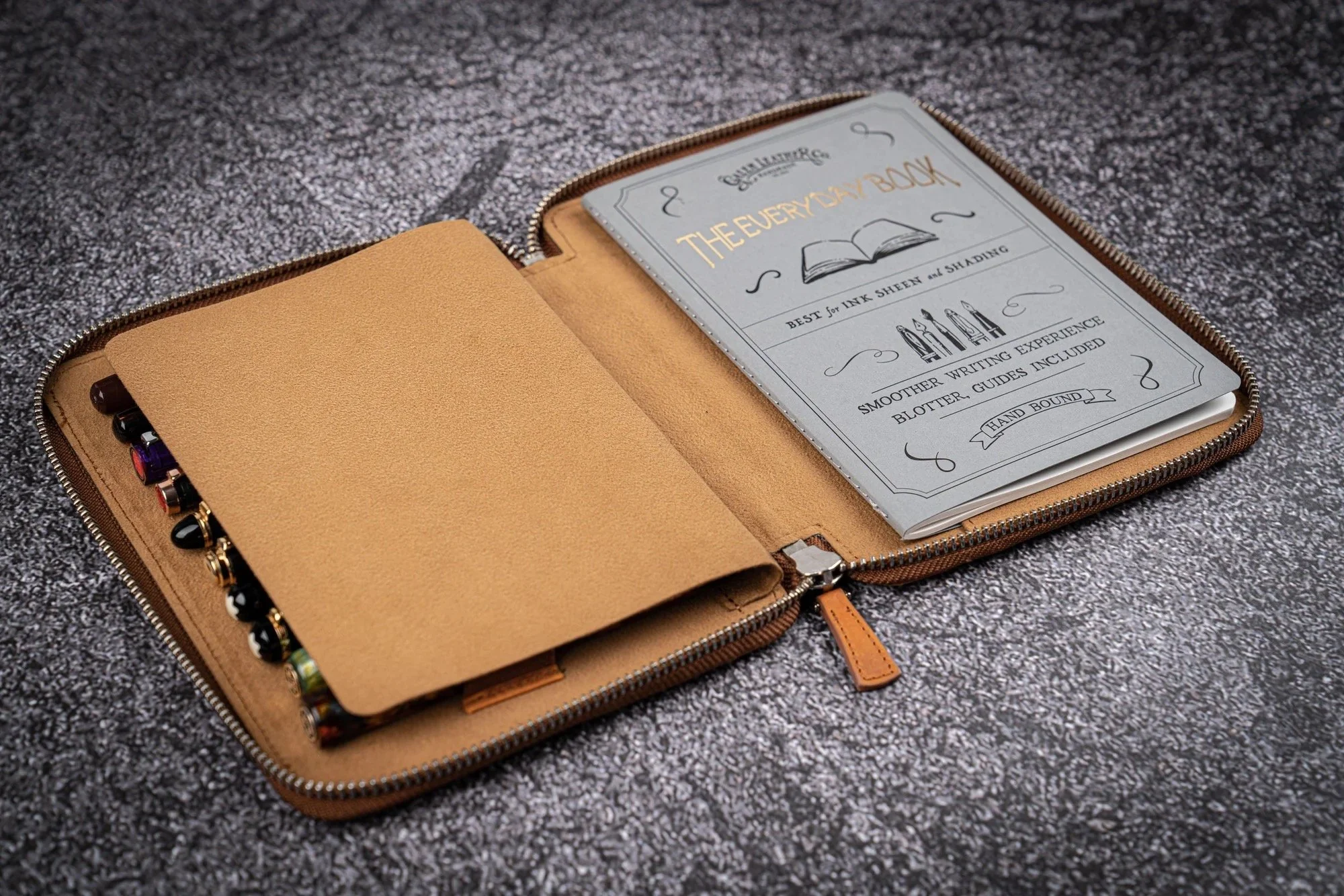 Galen Leather 10-Pen Case + Notebook with Protector Flap
