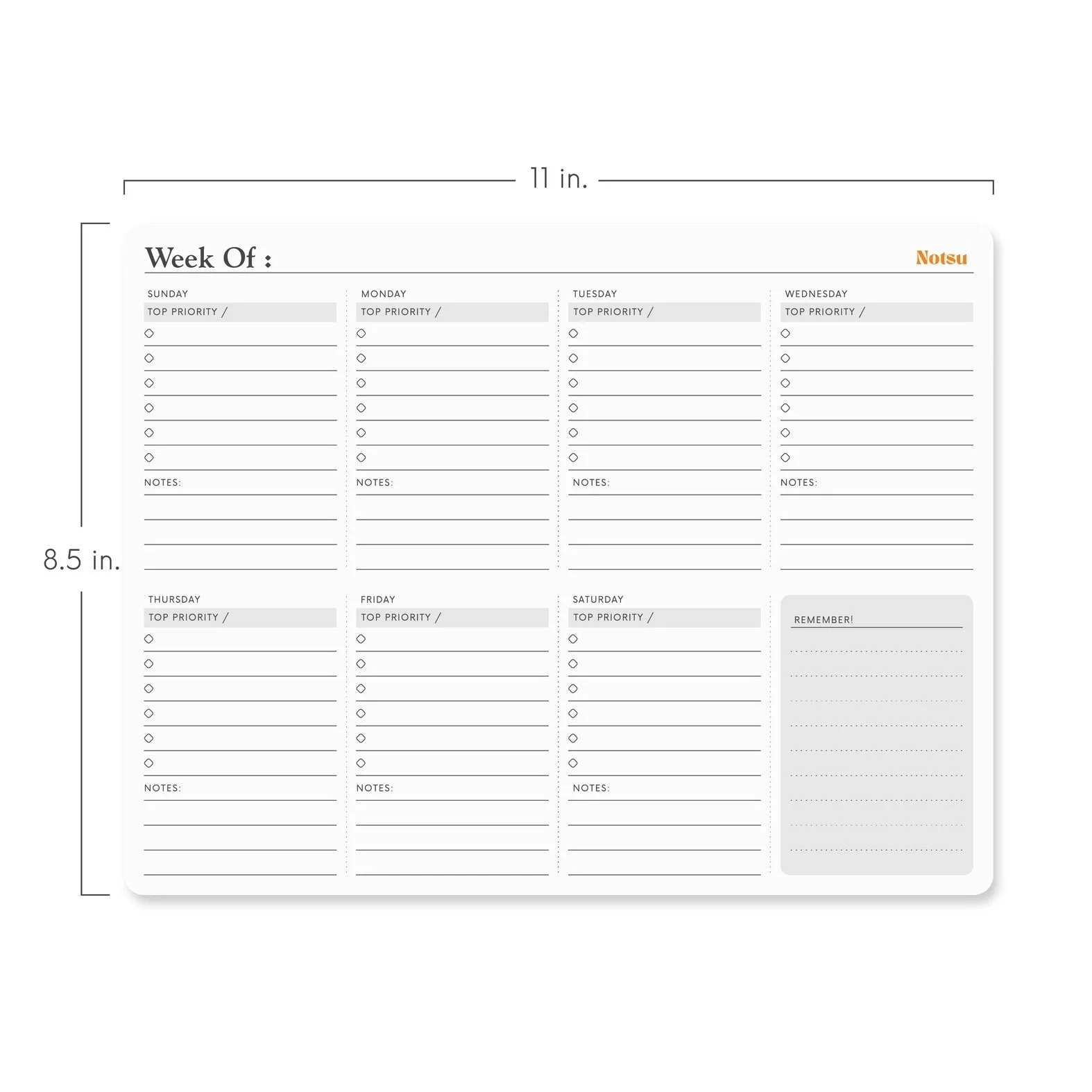 Notsu Weekly Planner Pad Layout