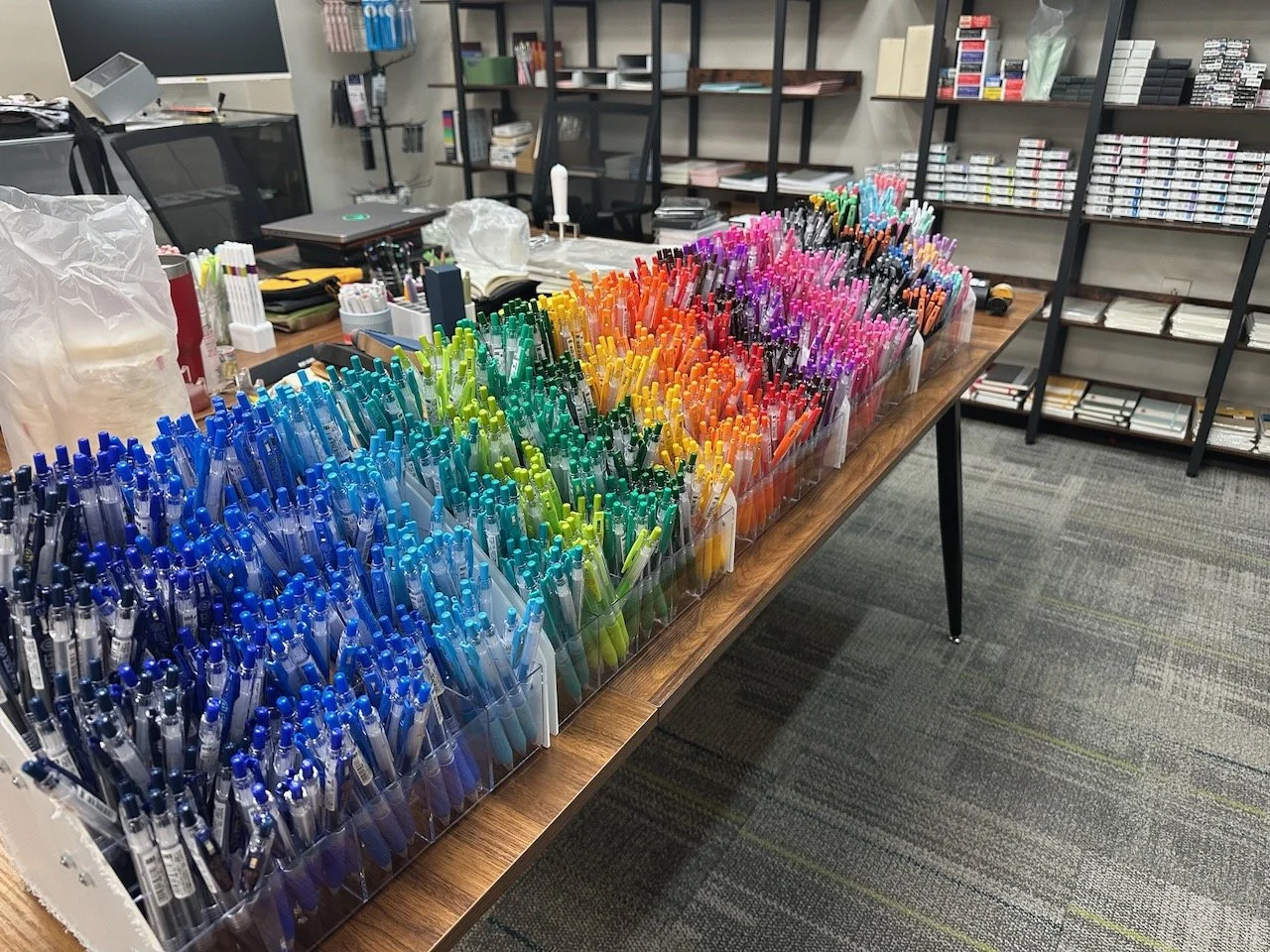 1280 Zebra Sarasa Pens lined up by color
