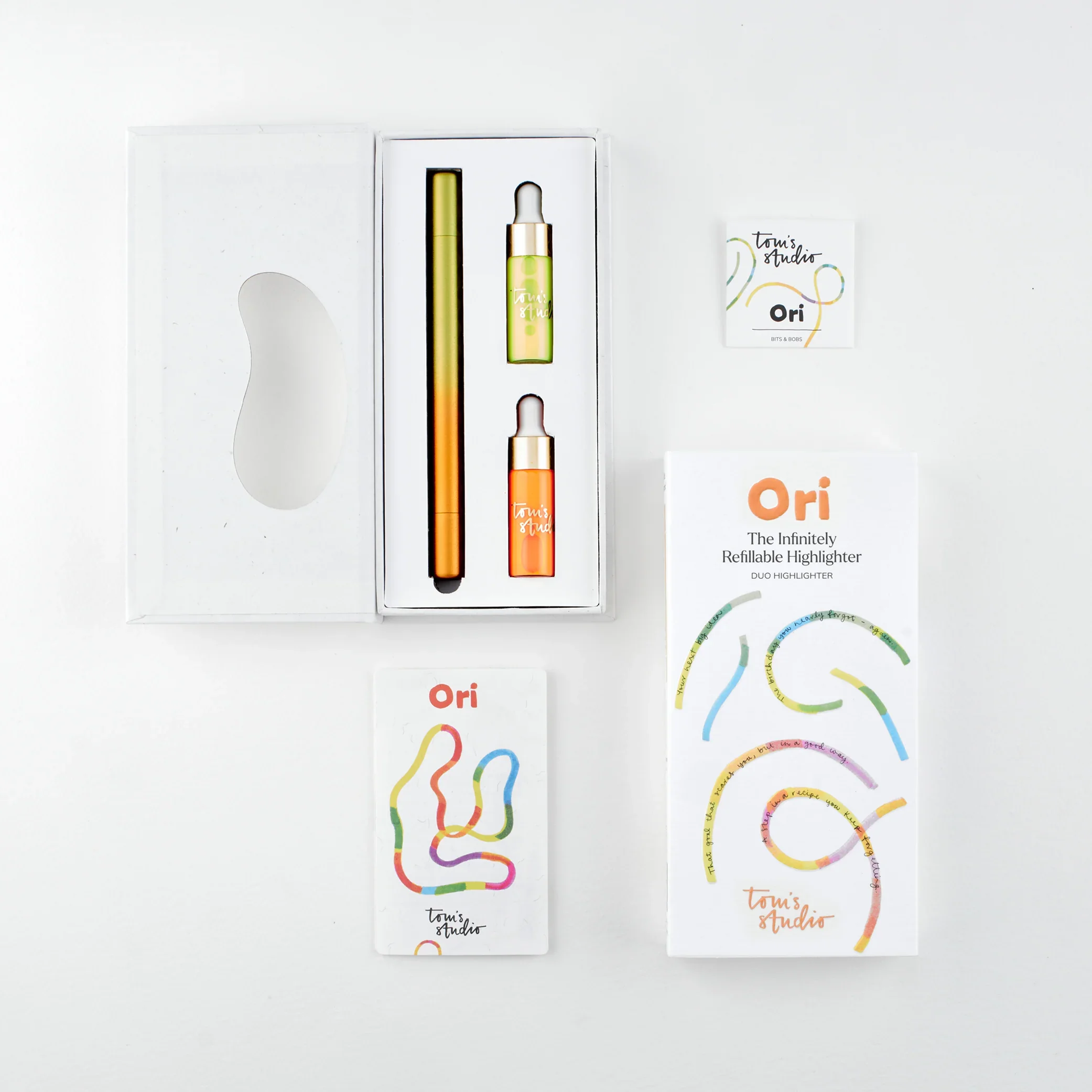 Tom's Studio Ori Highlighter Yellow Orange Packaging