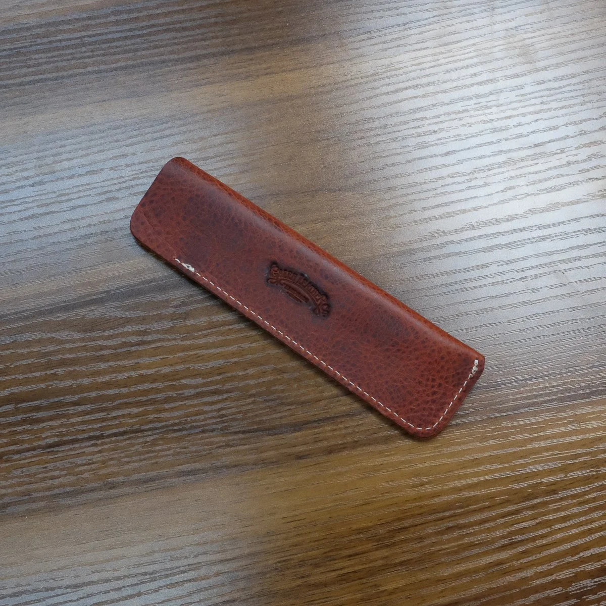 Galen Leather Single Pen Sleeve Dark Orange Pebbled