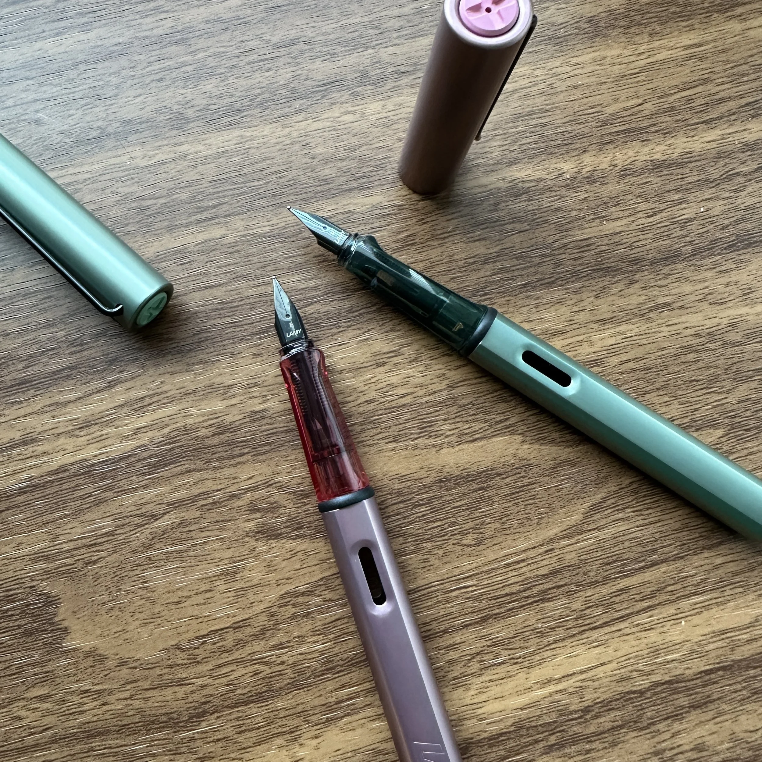 Lamy AL-Star Fountain Pen Sage and Autumn Pink Uncapped