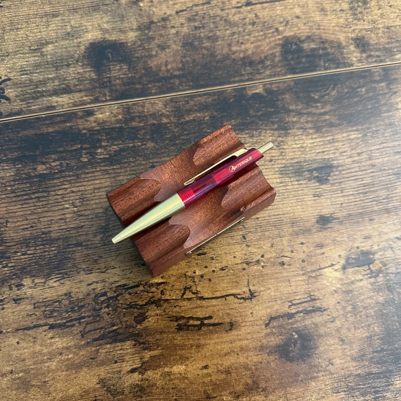 Anterique Miniature Brass Ballpoint Clear Red