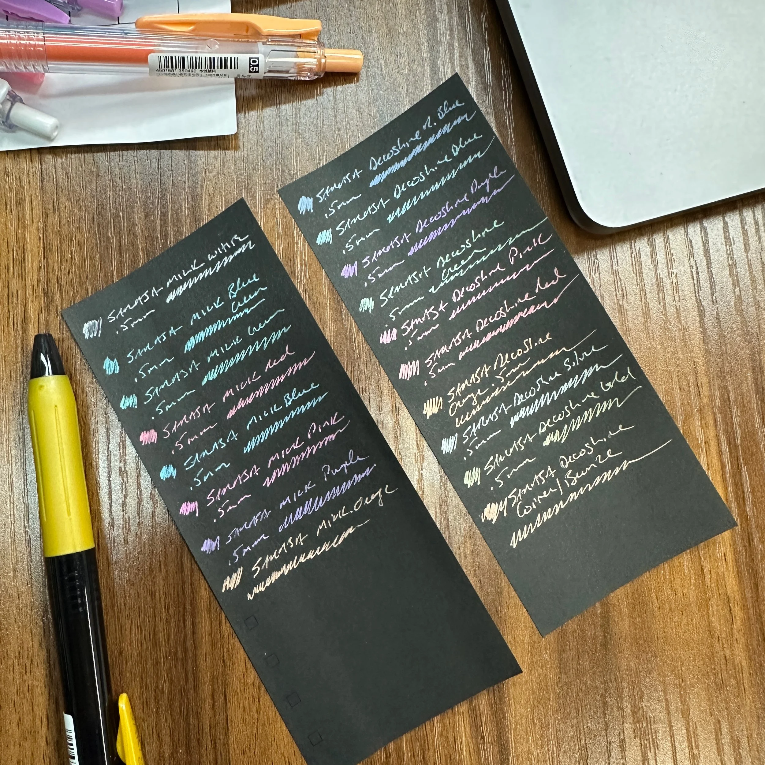 Zebra Sarasa Decoshine and Milk Writing Samples