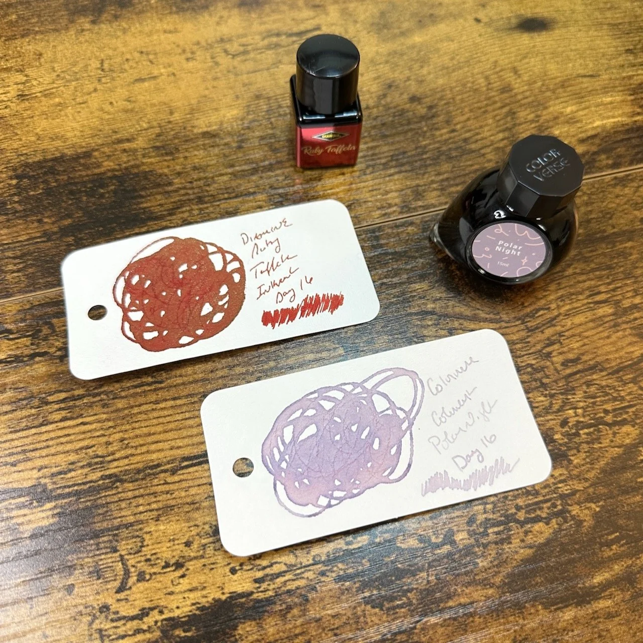 Diamine Ruby Taffeta and Colorverse Polar Night Day 16