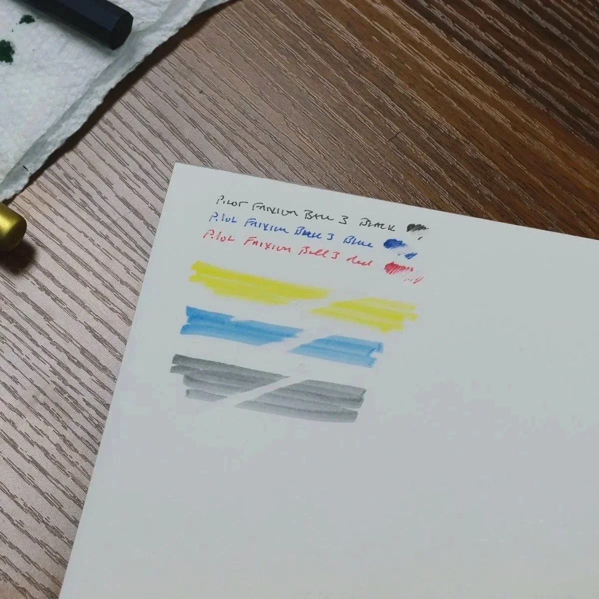 Pilot Frixion Writing Samples with area showing erasability