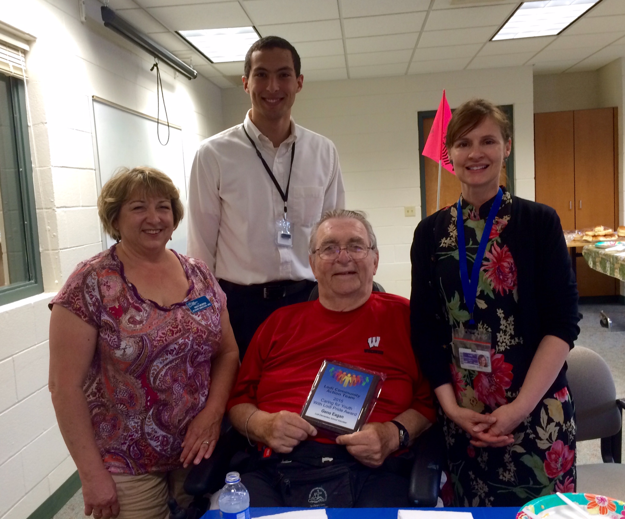 Pictured (left-to-right): Patty Morter, Activity Director at the Lodi Good Samaritan Society; Andrew Sedrak, Administrator at the Lodi Good Samaritan Society; Geno Eagan, Good Samaritan Society Resident & Lodi Elementary School Volunteer; and Beth Sokol, Teacher at Lodi Elementary School