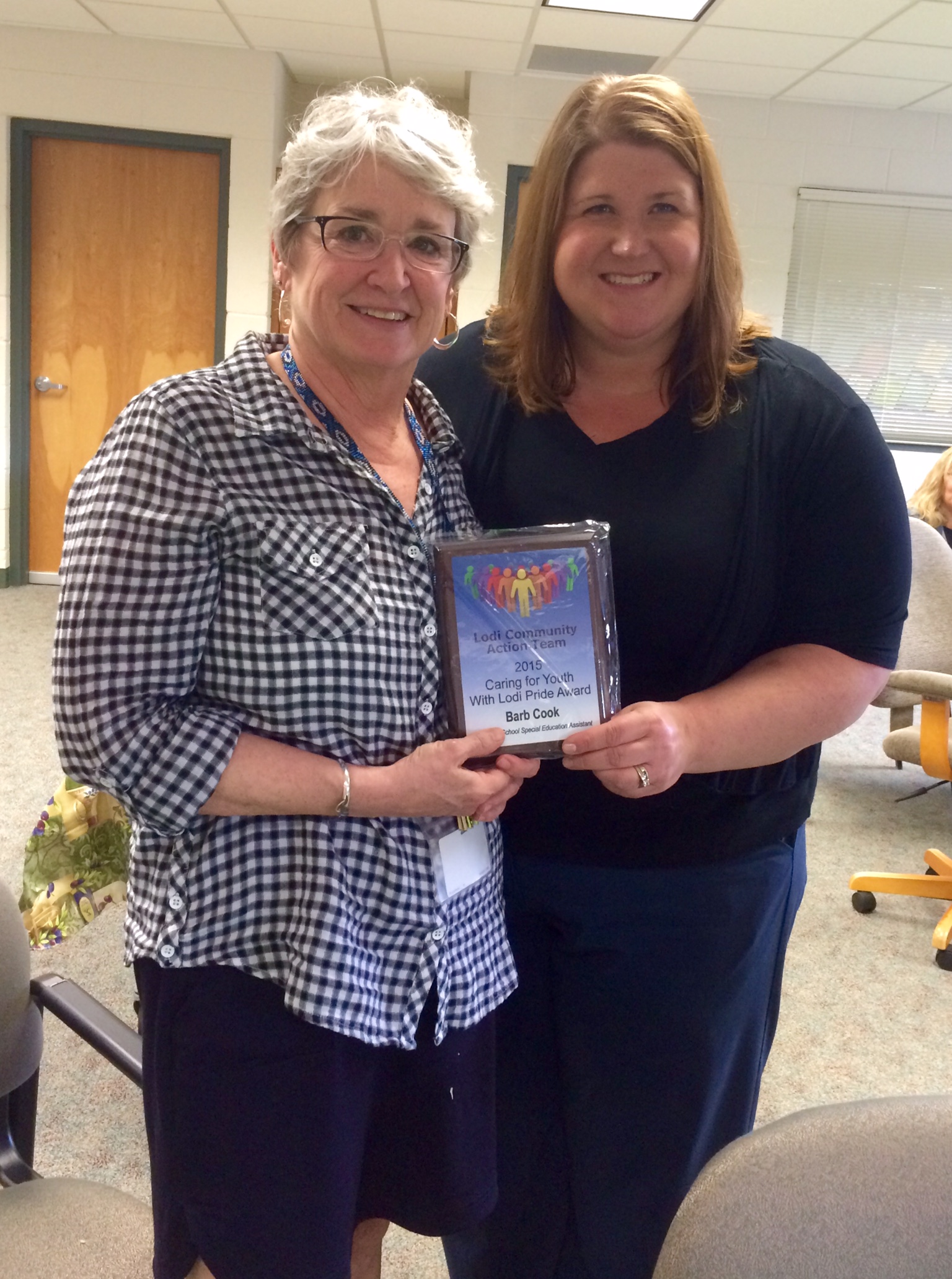 Pictured (left-to-right): Barb Cook, Educational Assistant at Lodi High School; and Anne Lembcke, Lodi High School Special Education Teacher