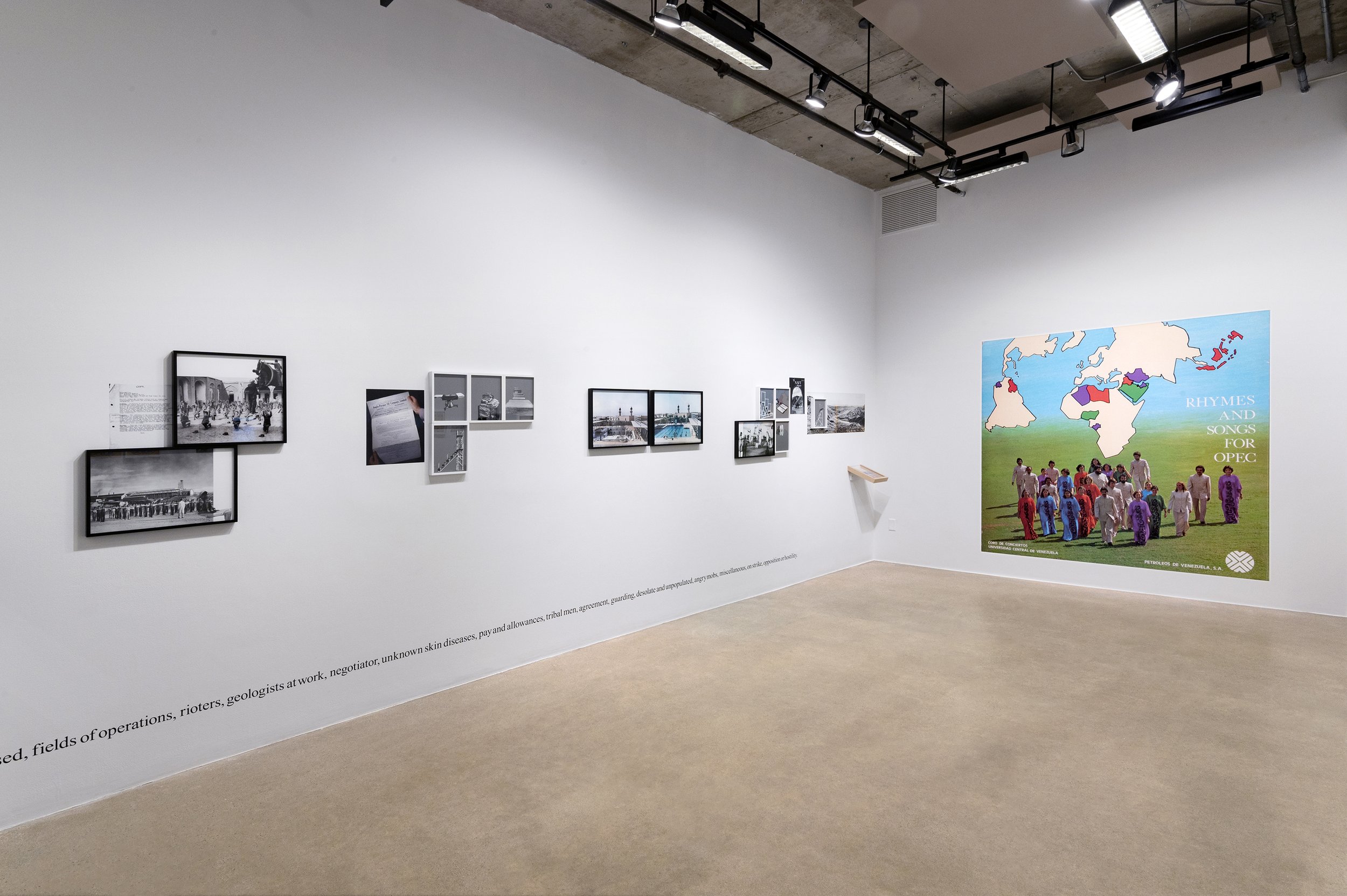 “Specters of the Subterranean (Part I): Rhymes and Songs for the Oil Minister” installed at “Hiding in PLain Sight: Archives of Oil,” Centre Clark, Montréal. Photo: Paul Litherland.