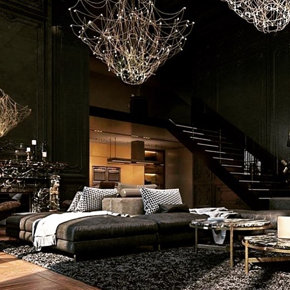 Friday night! I&rsquo;m not sure who designed this gorgeous space but it would be perfect for a relaxing weekend! ..
#decor #tgif #friday #moody #dark #beautiful #sexy