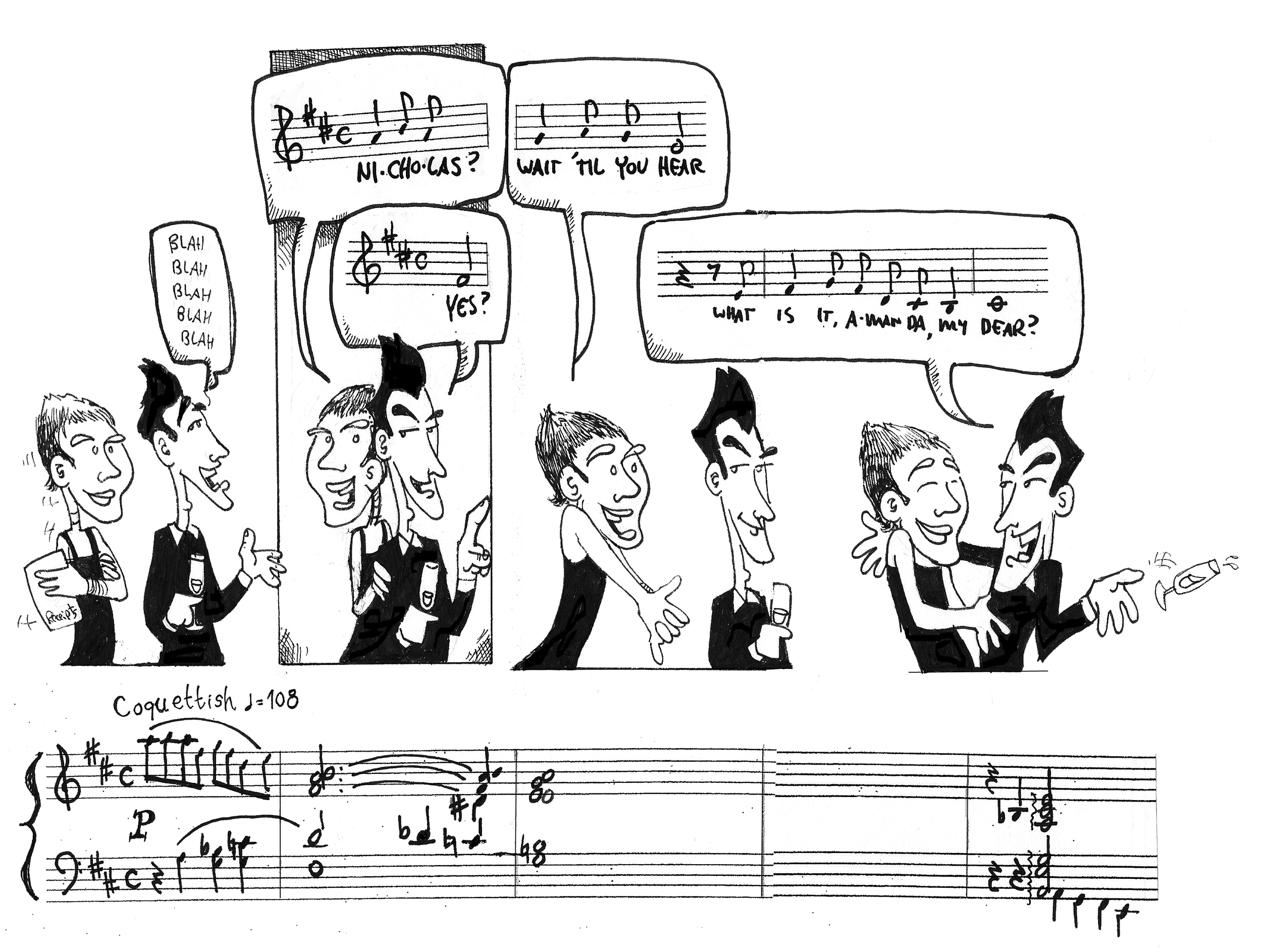 My first sketch for the Success! comic: the opening five bars of We Did It