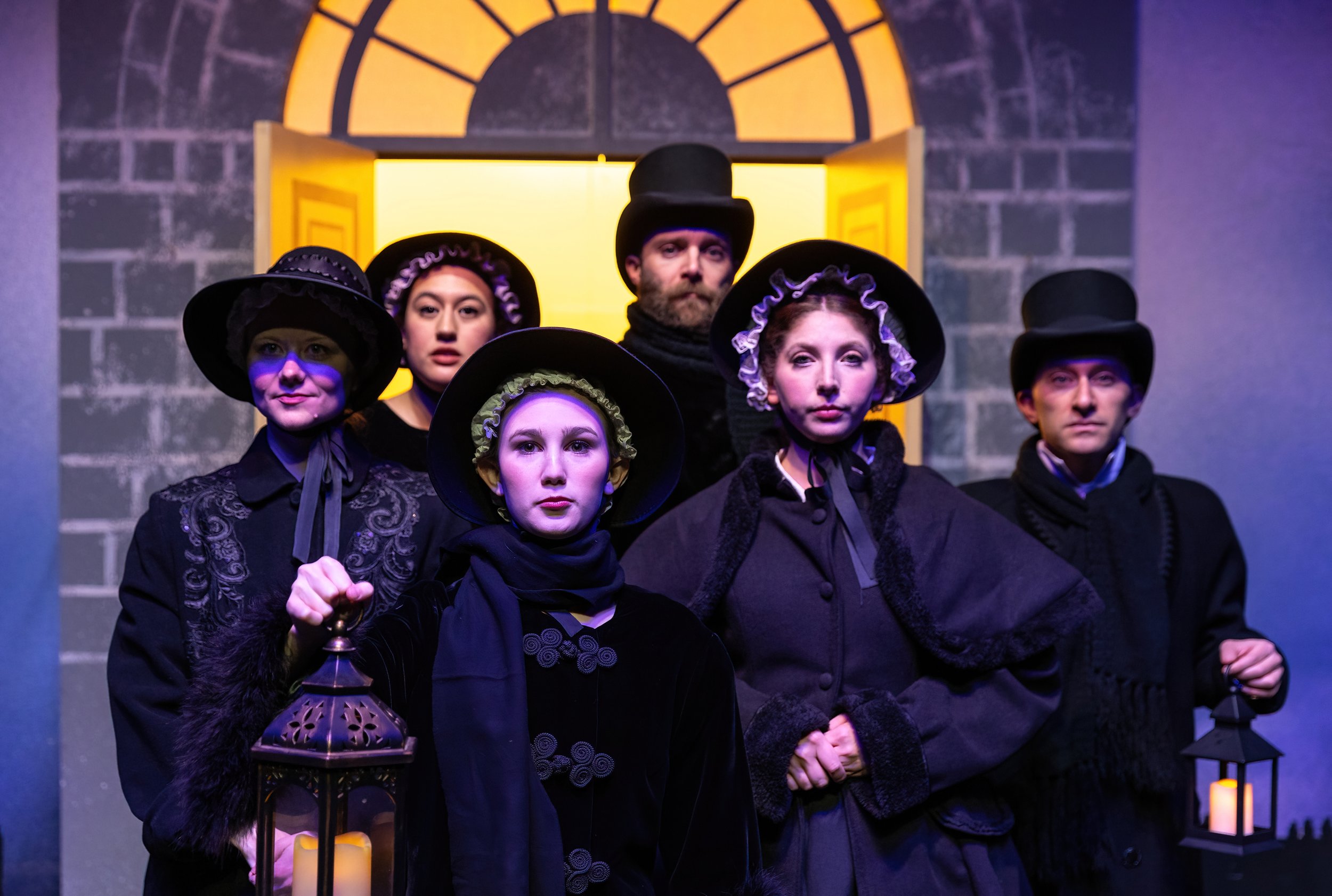   A CHRISTMAS CAROL   Adapted by Catherine Bush Directed by Matthew Scott Campbellº  Greenbrier Valley Theatre November 26 – December 16, 2023  Pictured: Marjie Shrimpton*, Emily Bosco* ,  Bec Hyde, Christopher Joel Onken*, Kim Wilpon*, Ben Liebert* 