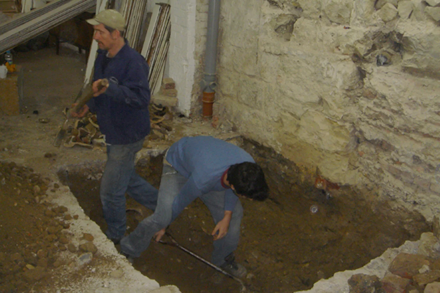 Jon and Tim Cole digging in the basement for the lift shaft - Photograph Tim Corrigan