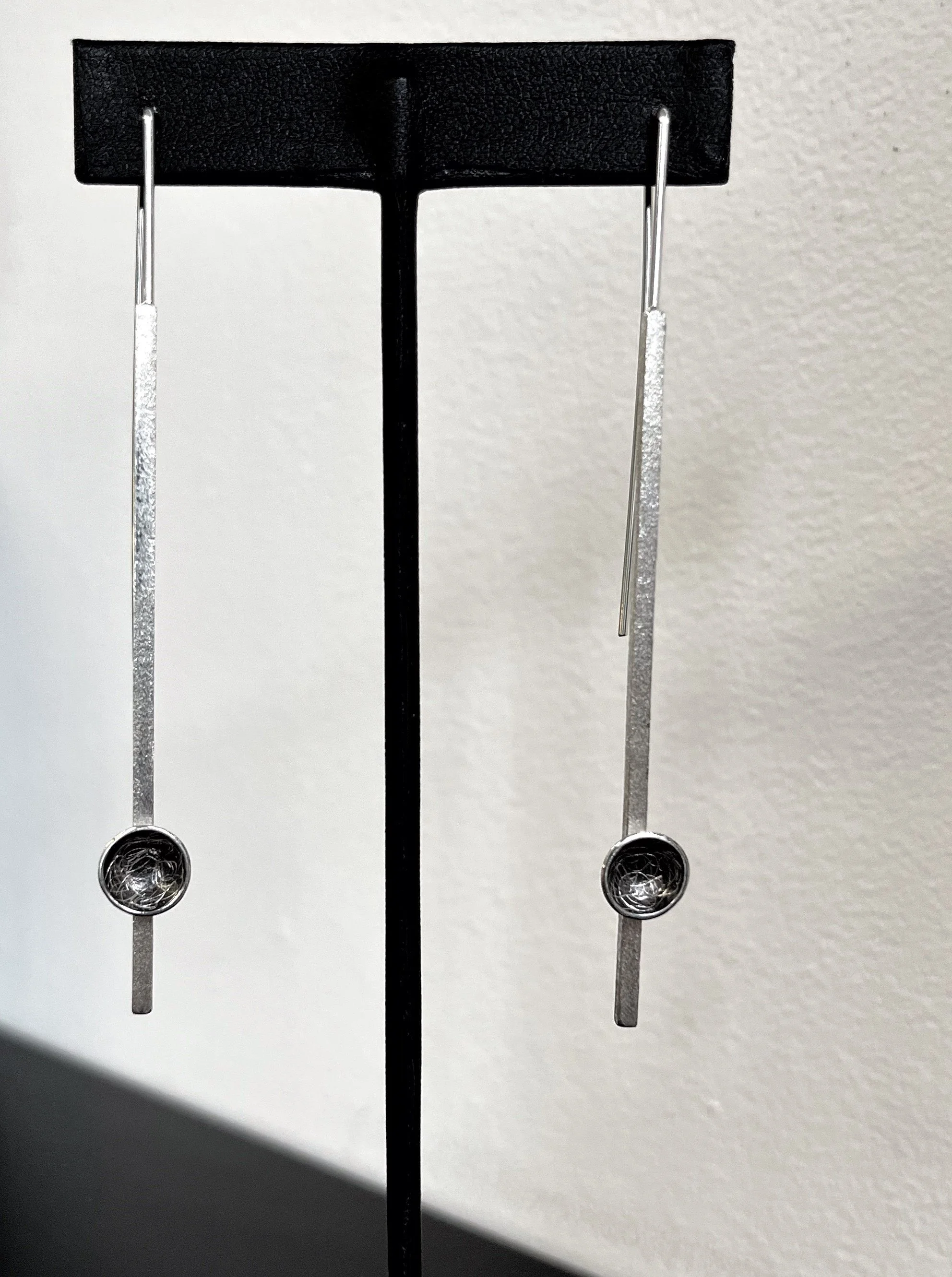 Earrings-Long rectangle bar w sm bowl, oxizidized swirl-2.jpg