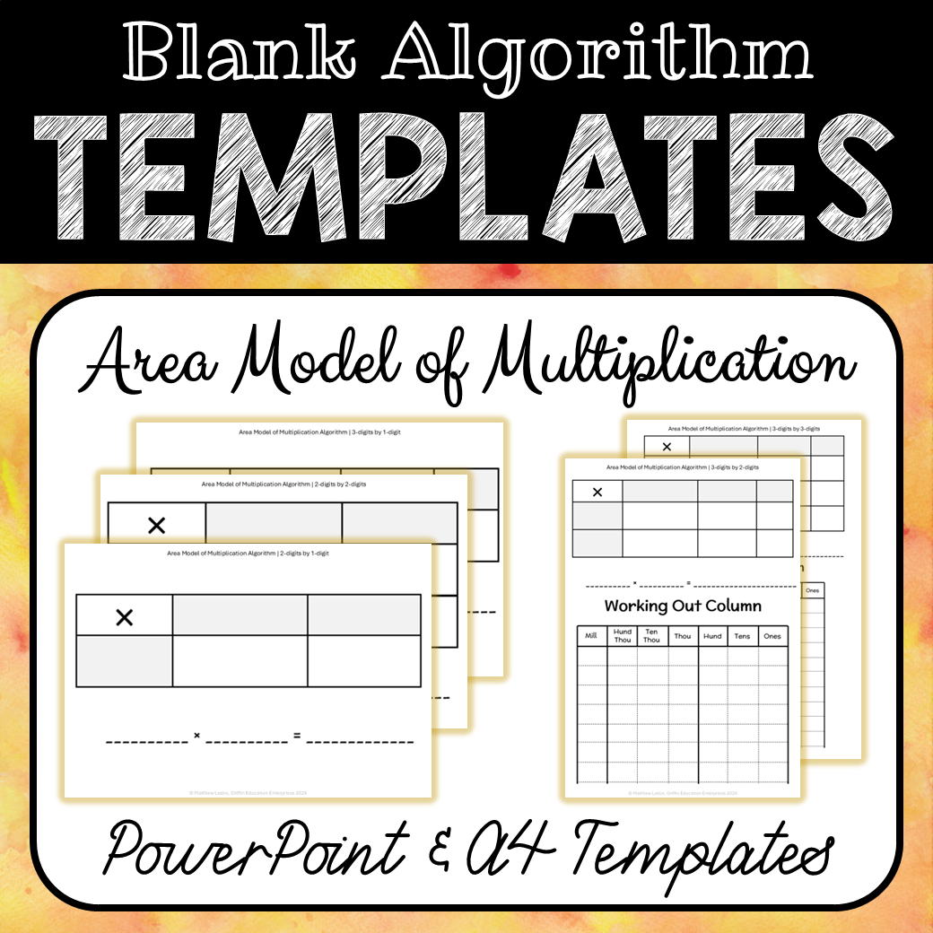 Blank Area Model of Multiplication Algorithm Templates – A4 Templates and PowerPowerpoint
