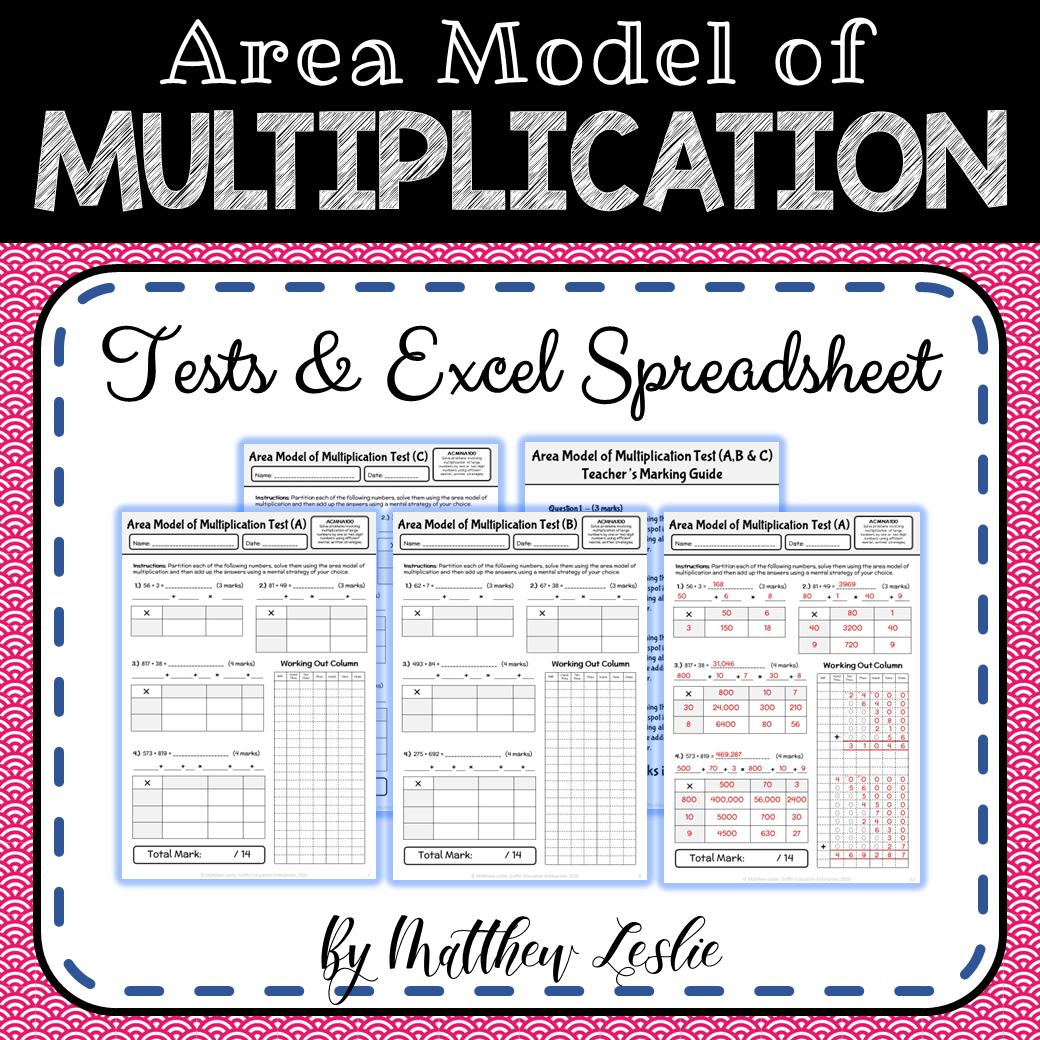 Area Model of Multiplication (Tests & Excel Spreadsheet)