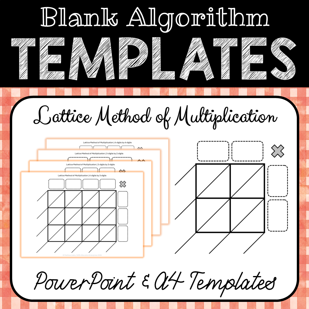 Blank Lattice Method of Multiplication Algorithm Templates – A4 Templates and PowerPoint