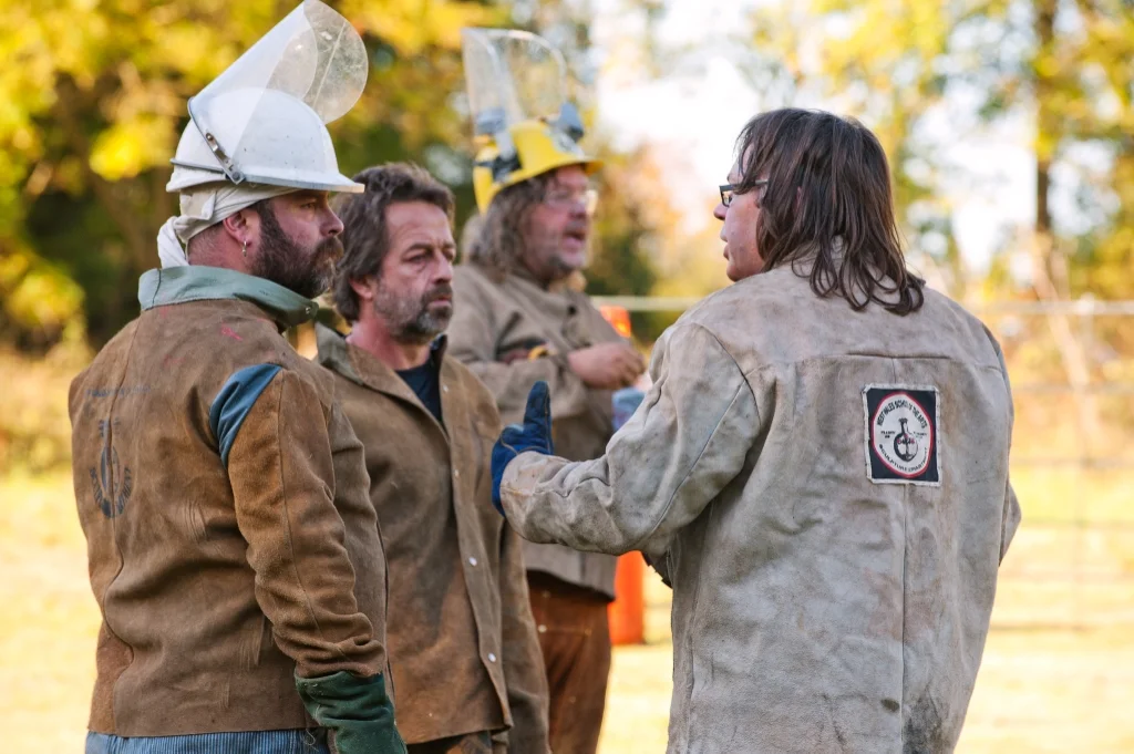 From left to right: Owen Bush, Mick Maxen, Andy Griffiths and Mike Davies at Fire and Iron's iron pour in 2010