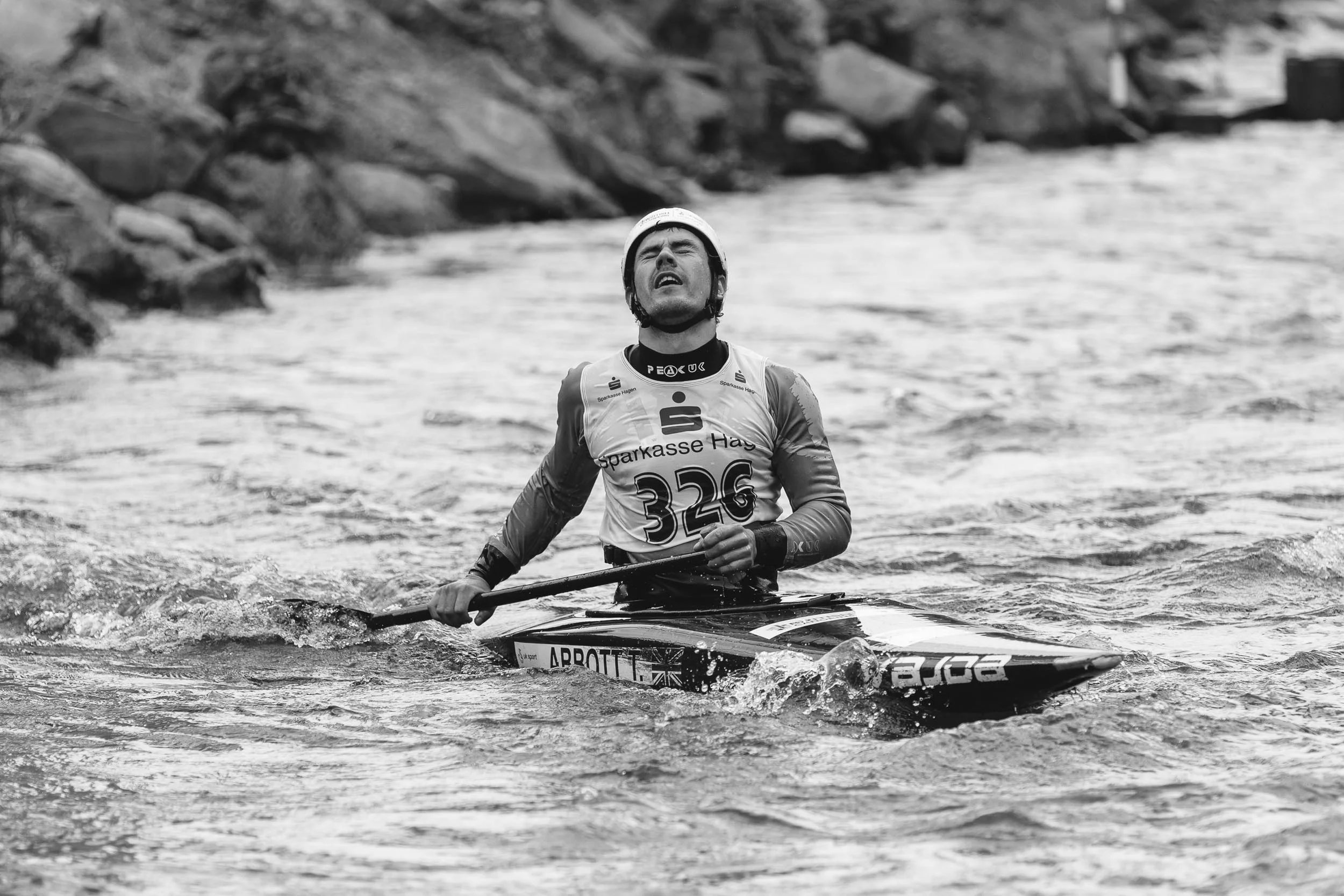 2017 ECA Canoe Slalom Junior/U23 European Championships in Hohenlimburg, Day 4, 20.08.2017 - Canoe Single (C1) Men U23 Finals; Thomas ABBOTT from Great Britain in his final run. Thomas ABBOTT has become ninth in this Championship.