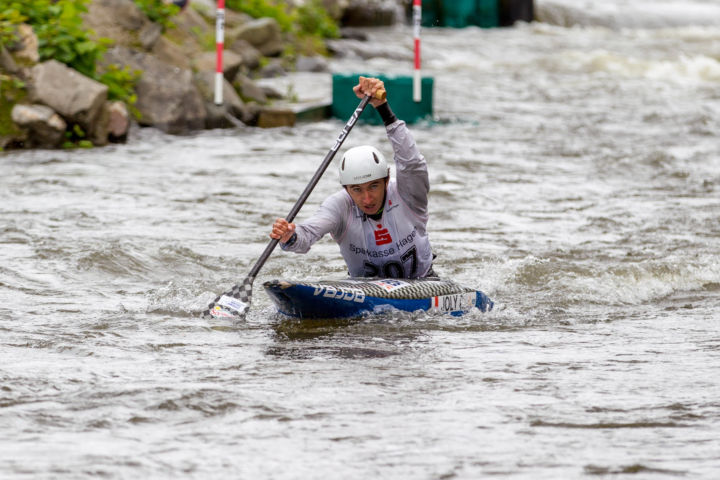 2017 ECA Canoe Slalom Junior/U23 European Championships in Hohenlimburg, Day 4, 20.08.2017 - Canoe Single (C1) Men U23 Finals; Cedric JOLY from France in his final run. Cedric JOLY has become second in this Championship.