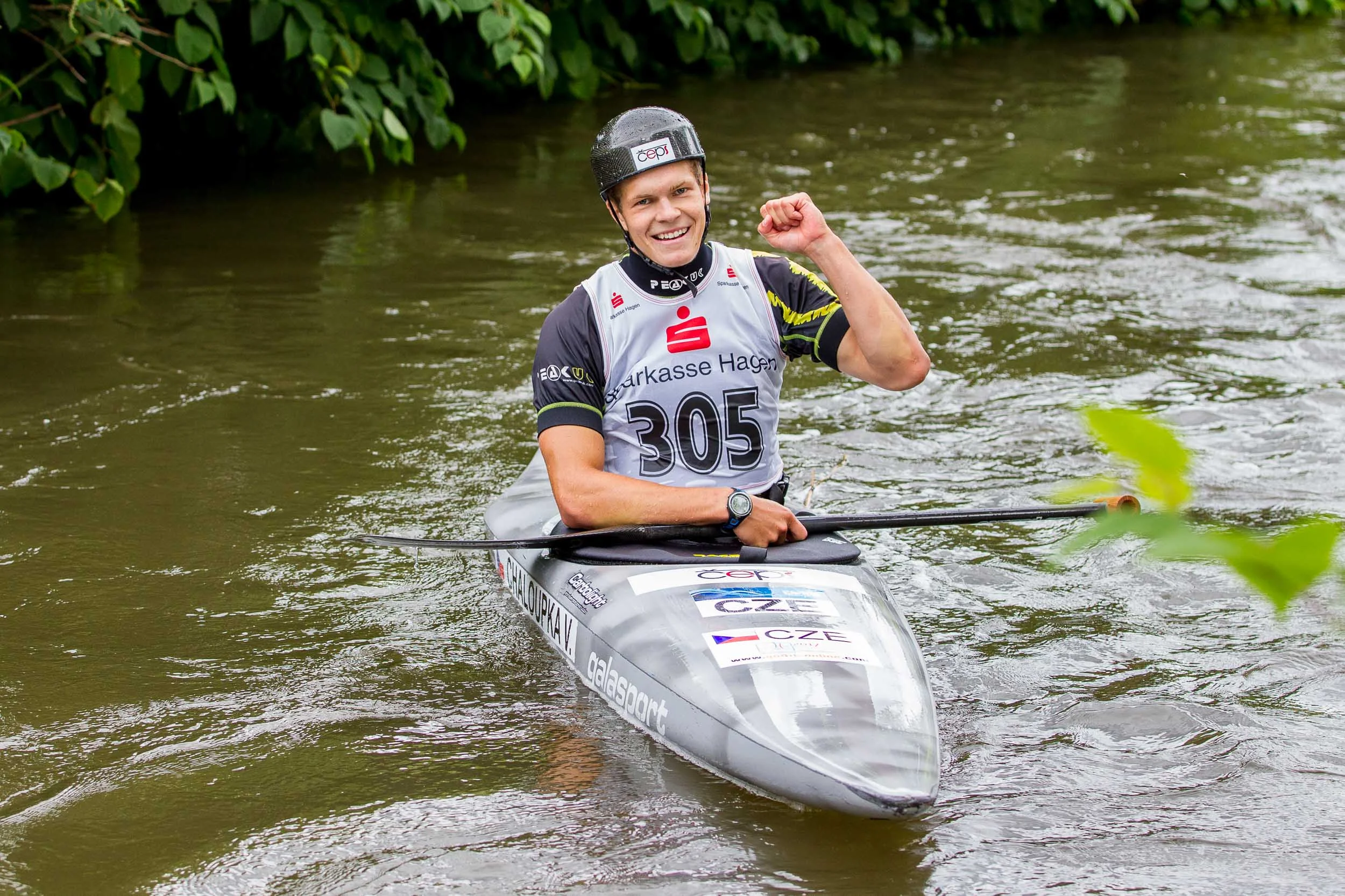 2017 ECA Canoe Slalom Junior/U23 European Championships in Hohenlimburg, Day 4, 20.08.2017 - Canoe Single (C1) Men U23 Finals; Vaclav CHALOUPKA from Czech Republic in his final run. Vaclav CHALOUPKA has become fourth in this Championship.