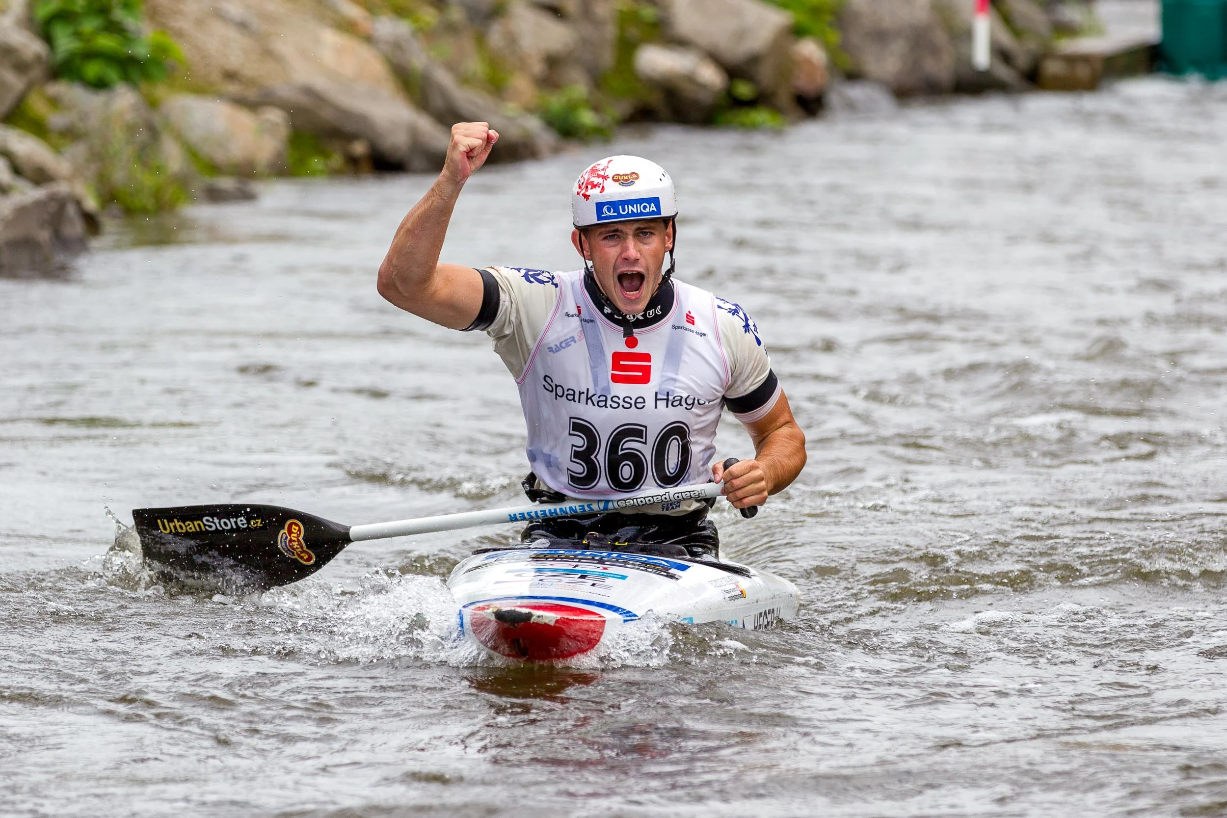 2017 ECA Canoe Slalom Junior/U23 European Championships in Hohenlimburg, Day 4, 20.08.2017 - Canoe Single (C1) Men Junior Finals; Vojtech HEGER from Czech Republic in his final run. Vojtech HEGER has become European Junior Champion 2017.