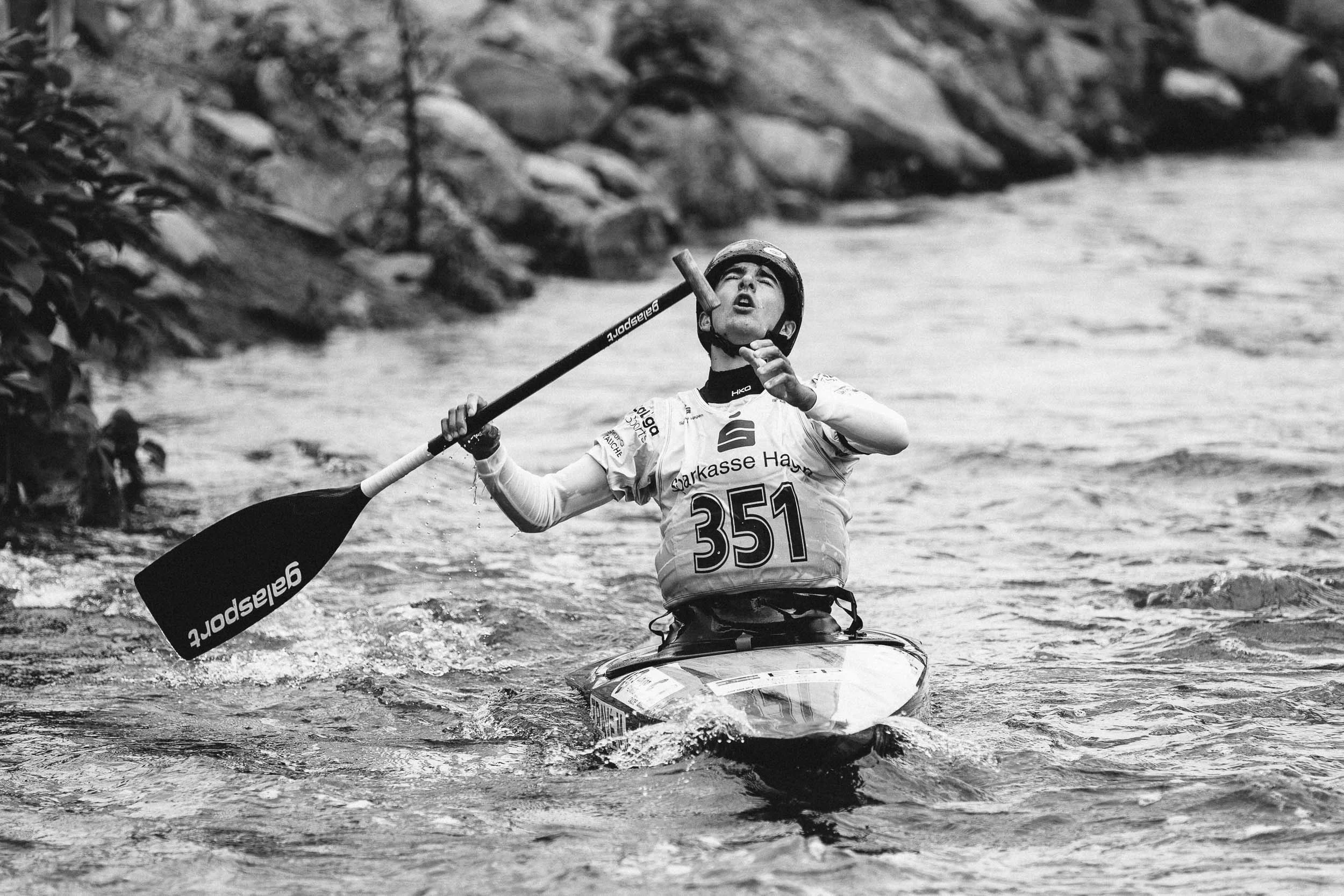 2017 ECA Canoe Slalom Junior/U23 European Championships in Hohenlimburg, Day 4, 20.08.2017 - Canoe Single (C1) Men Junior Finals; Miquel TRAVE from Spain in his final run. Miquel TRAVE has become fourth in this Championship.