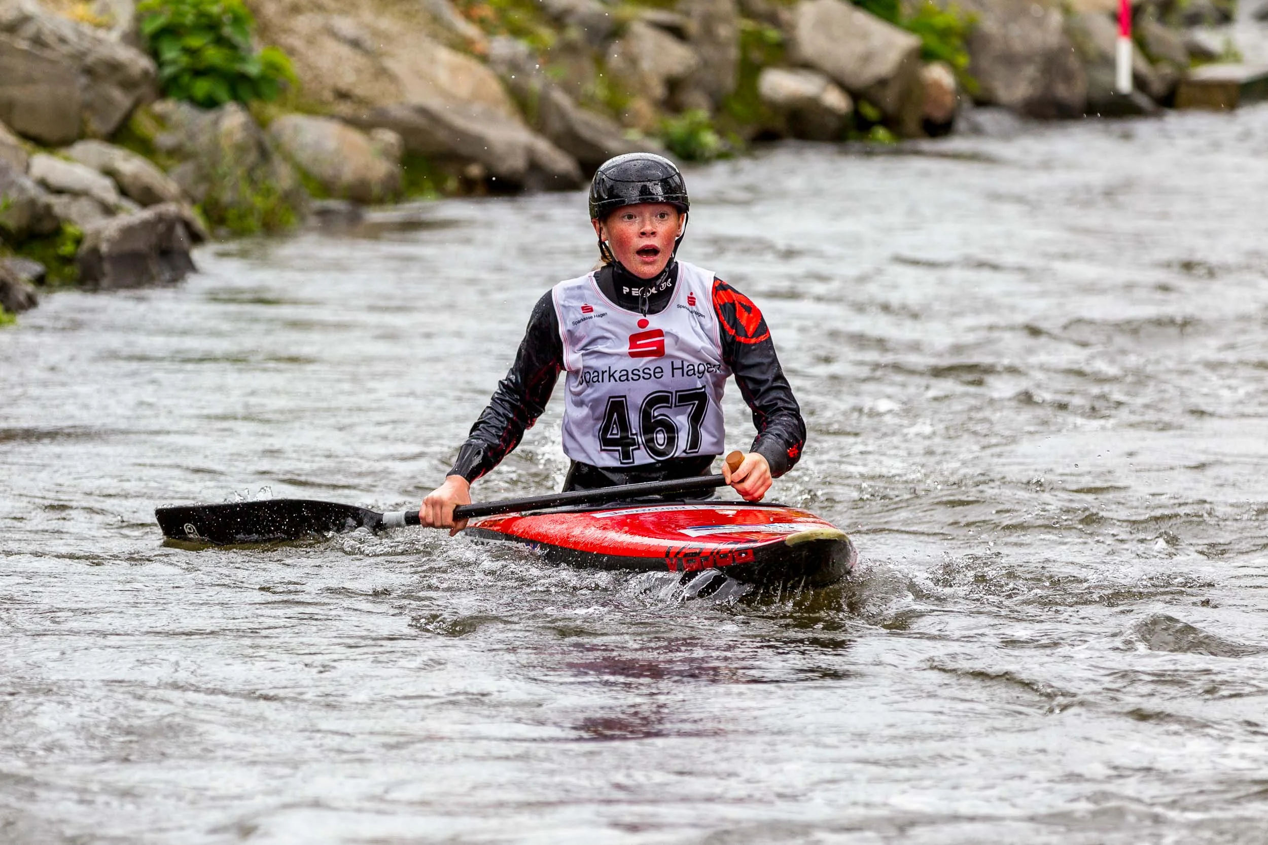 2017 ECA Canoe Slalom Junior/U23 European Championships in Hohenlimburg, Day 4, 20.08.2017 - Canoe Single (C1) Women Junior Finals; Bethan FORROW from Great Britain in her final run. Bethan FORROW has become fourth in this Championship.