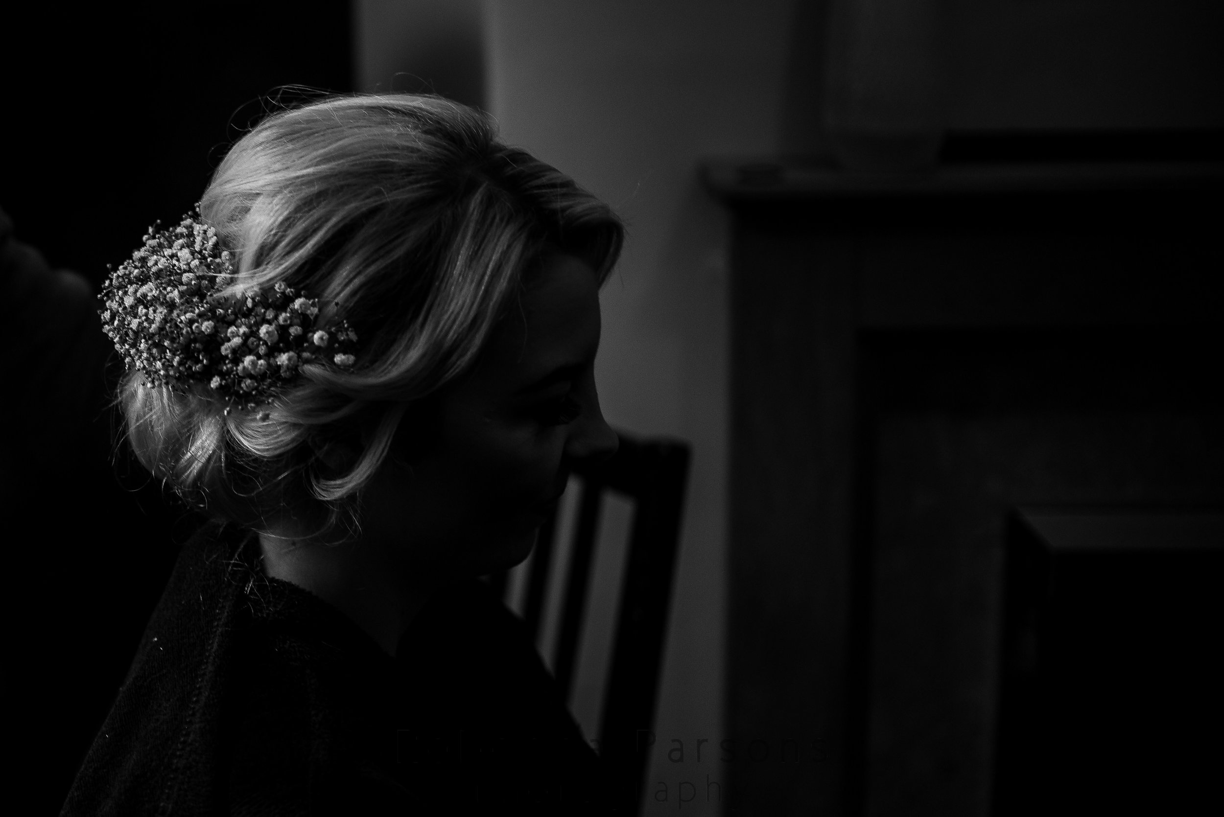 Bride's finished hair black and white
