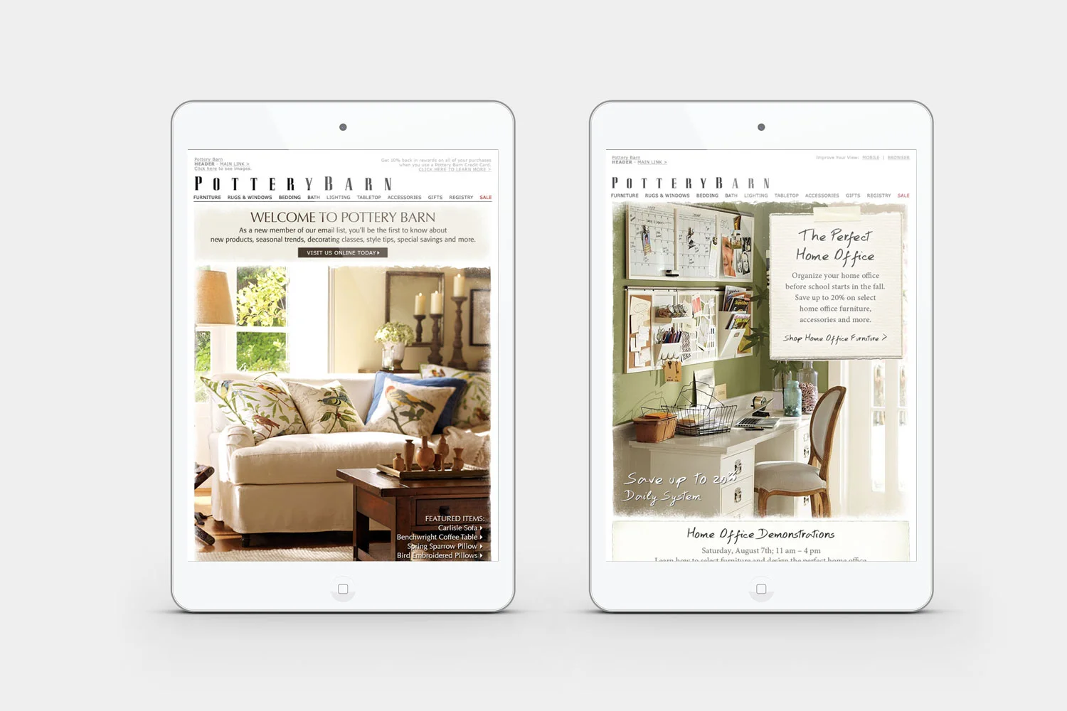 Online and Email Marketing Design for Pottery Barn