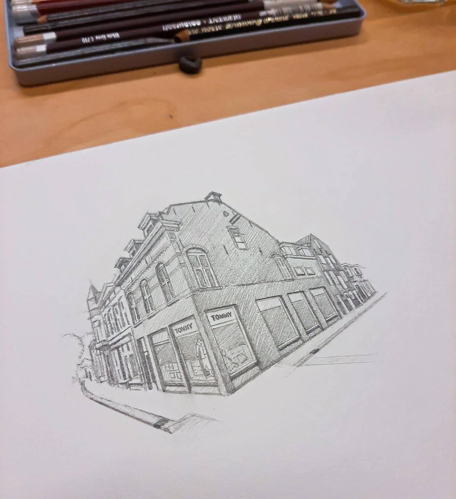 Tekening van een huis in grafiet