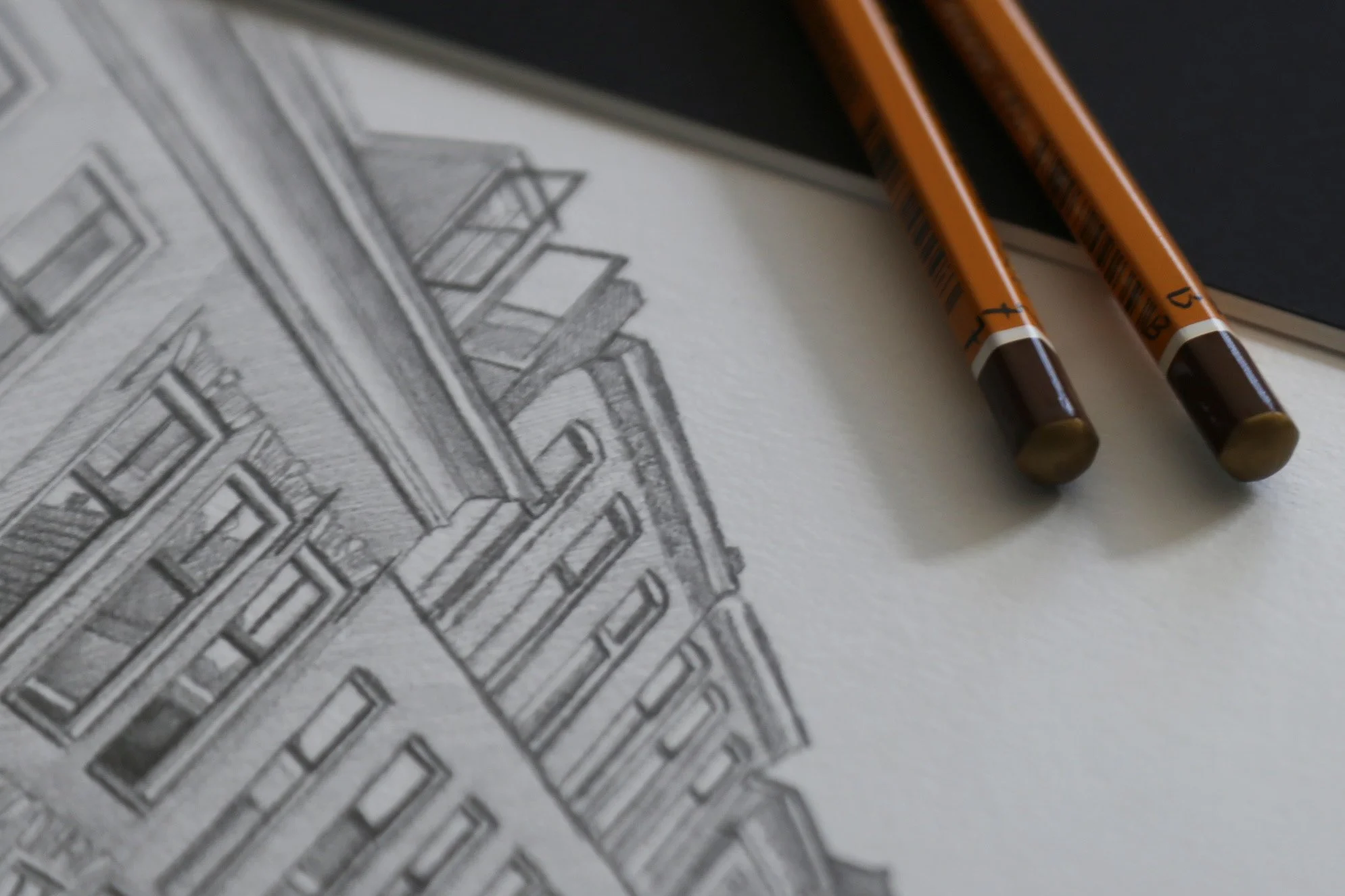 Een detail van een tekening van huizen