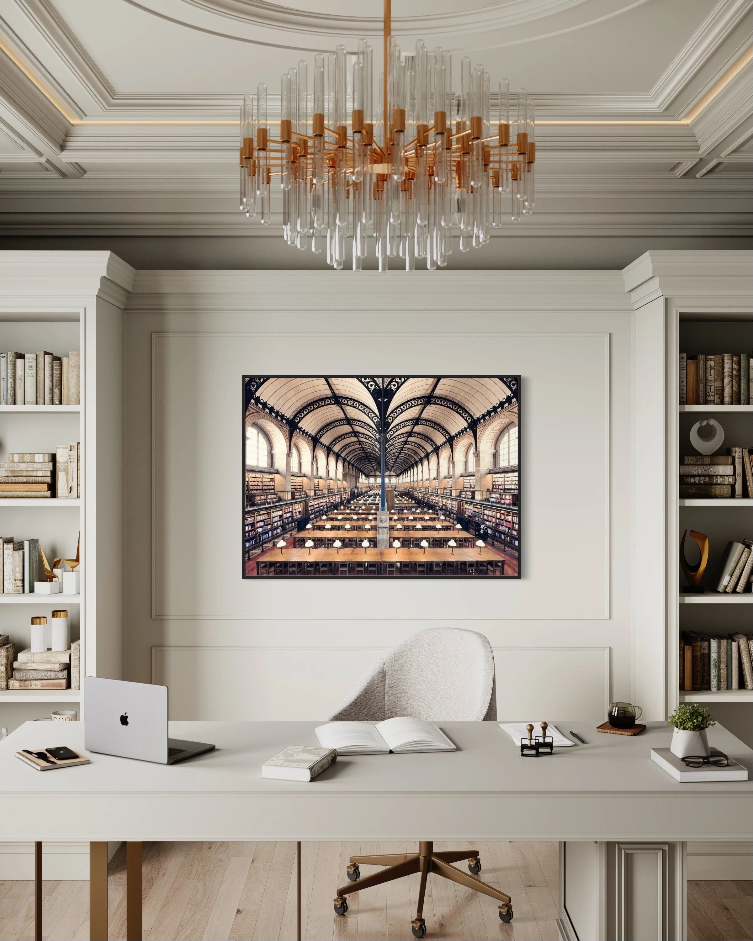 Bibliothèque Sainte Geneviève Fine Art Photography Print Thibaud Poirier white cosy office