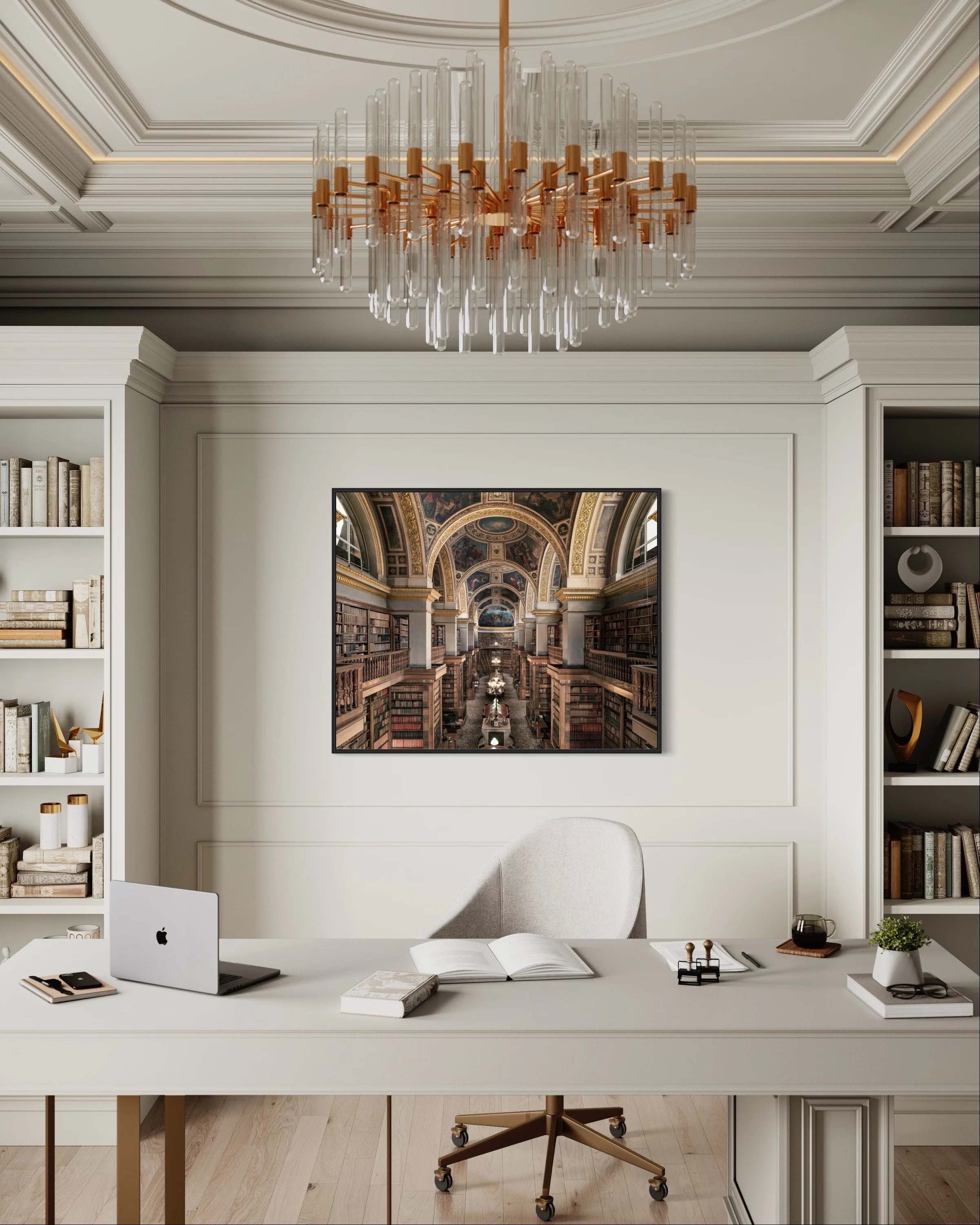Bibliothèque de l'Assemblée Nationale Paris Fine Art Photography Print Thibaud Poirier white cosy office