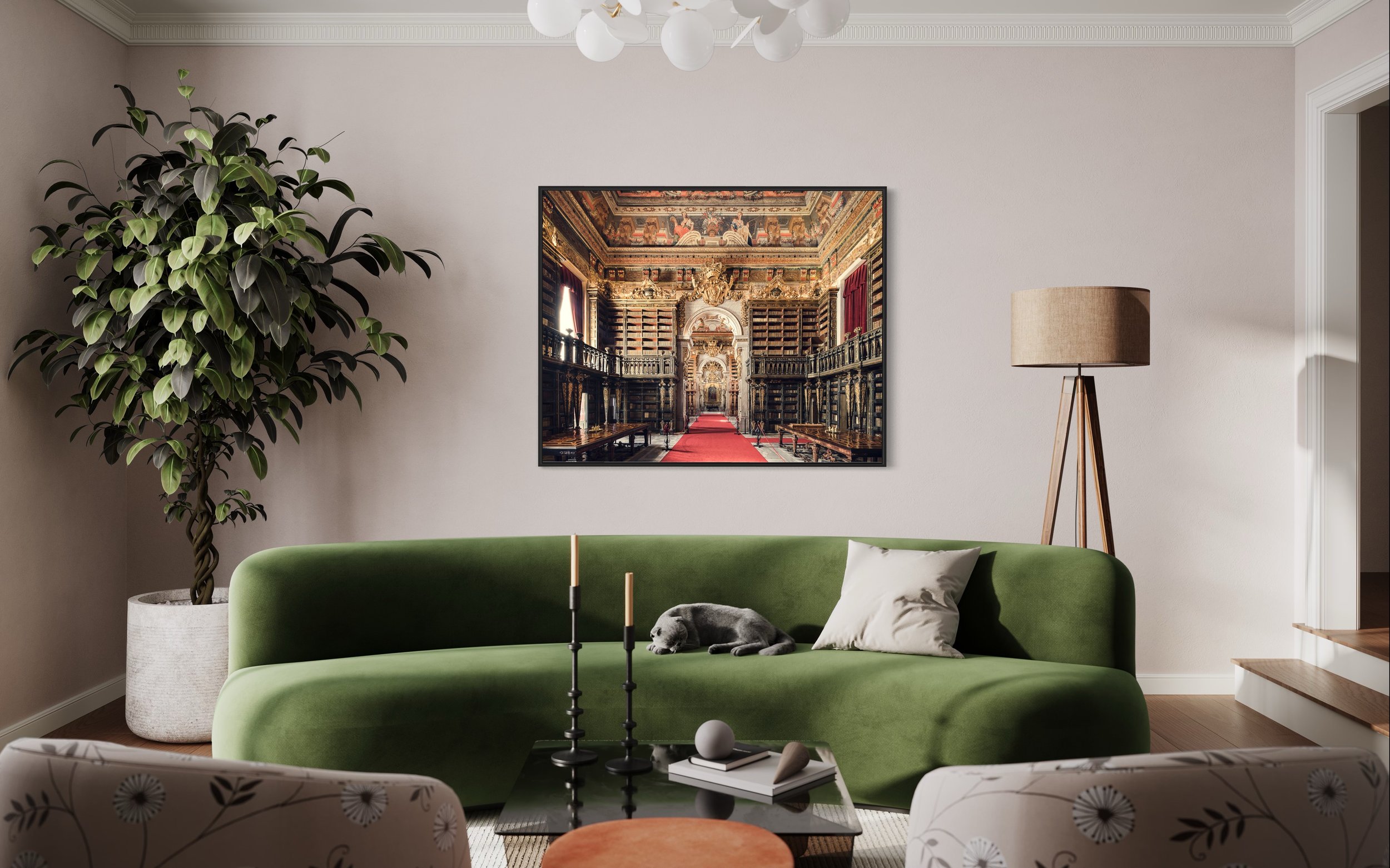 Biblioteca Joanina Coimbra Fine Art Photography Print Thibaud Poirier Living room green sofa