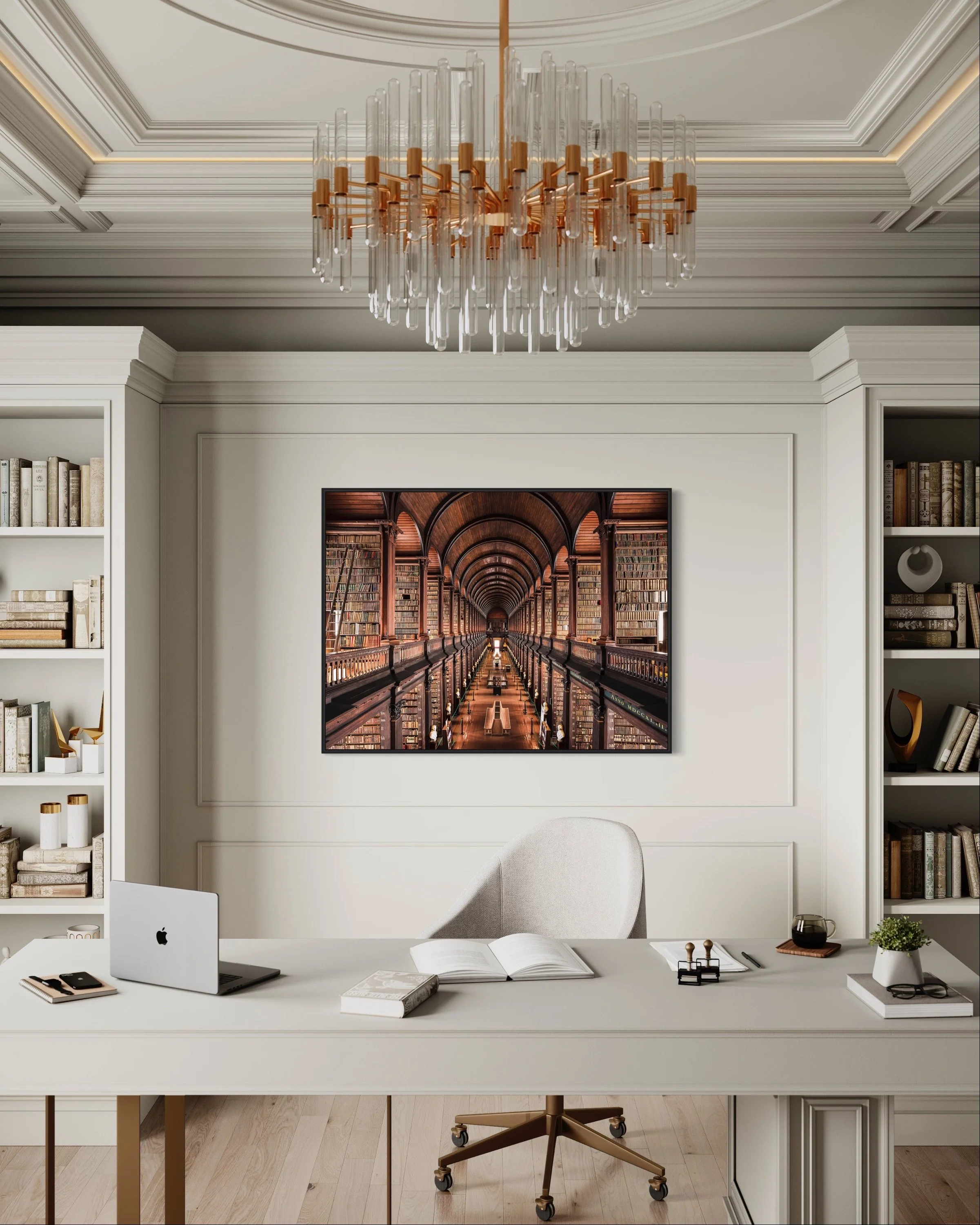 Trinity College Library Fine Art Photography Print Thibaud Poirier white cosy office