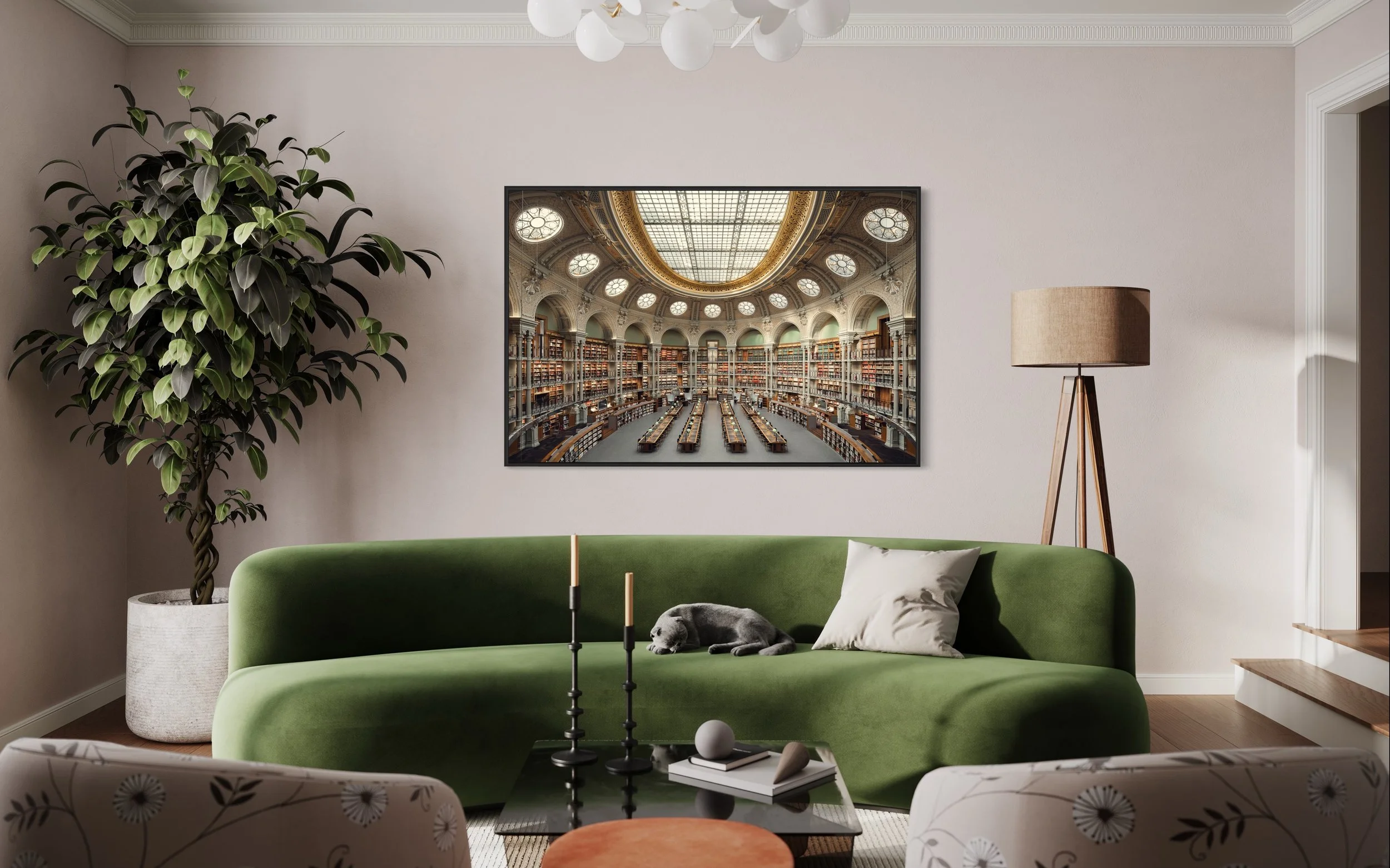 Bibliothèque BNF Richelieu Salle Ovale Fine Art Photography Print Thibaud Poirier living room green sofa