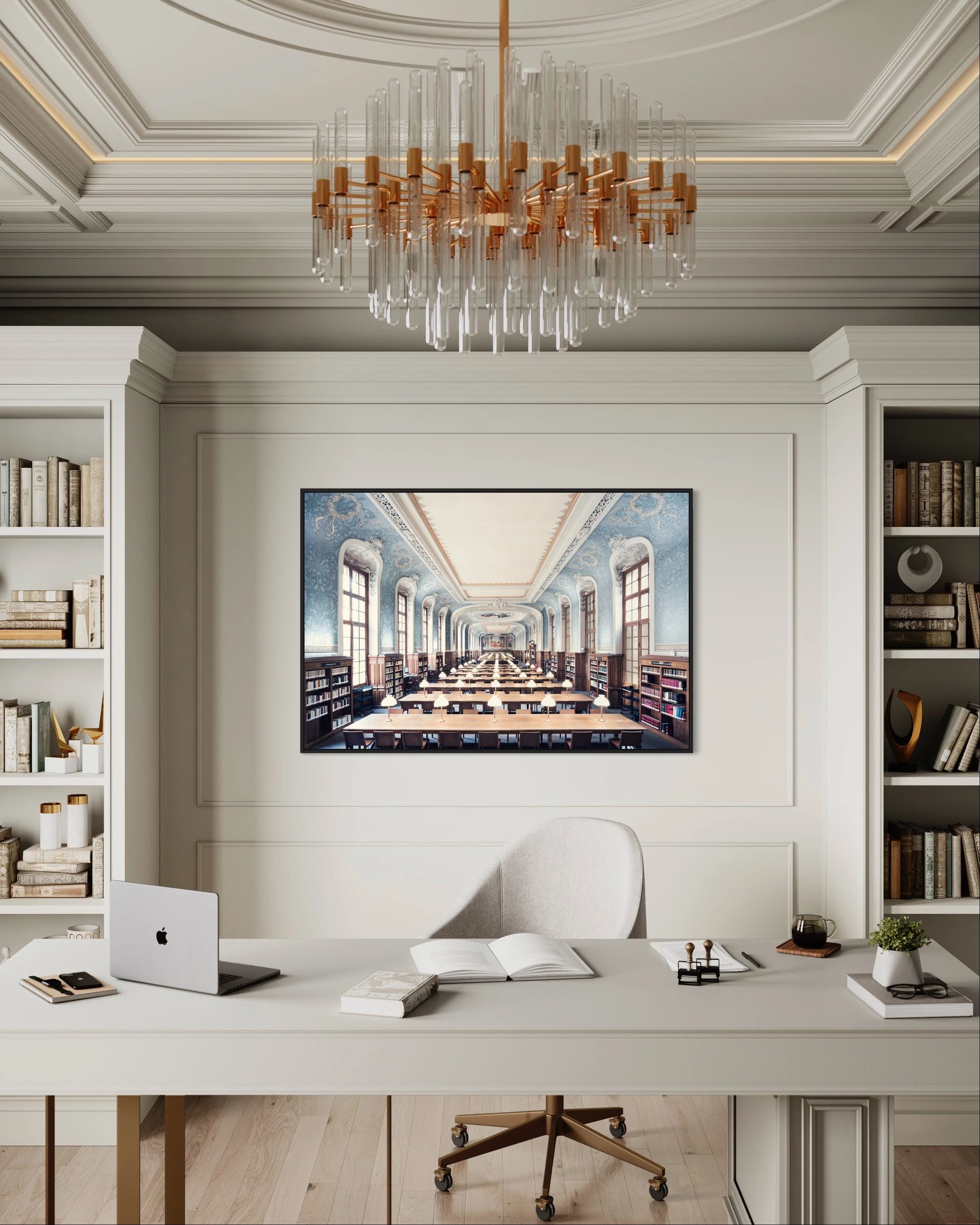 Bibliothèque de la Sorbonne Fine Art Photography Print Thibaud Poirier white cosy office