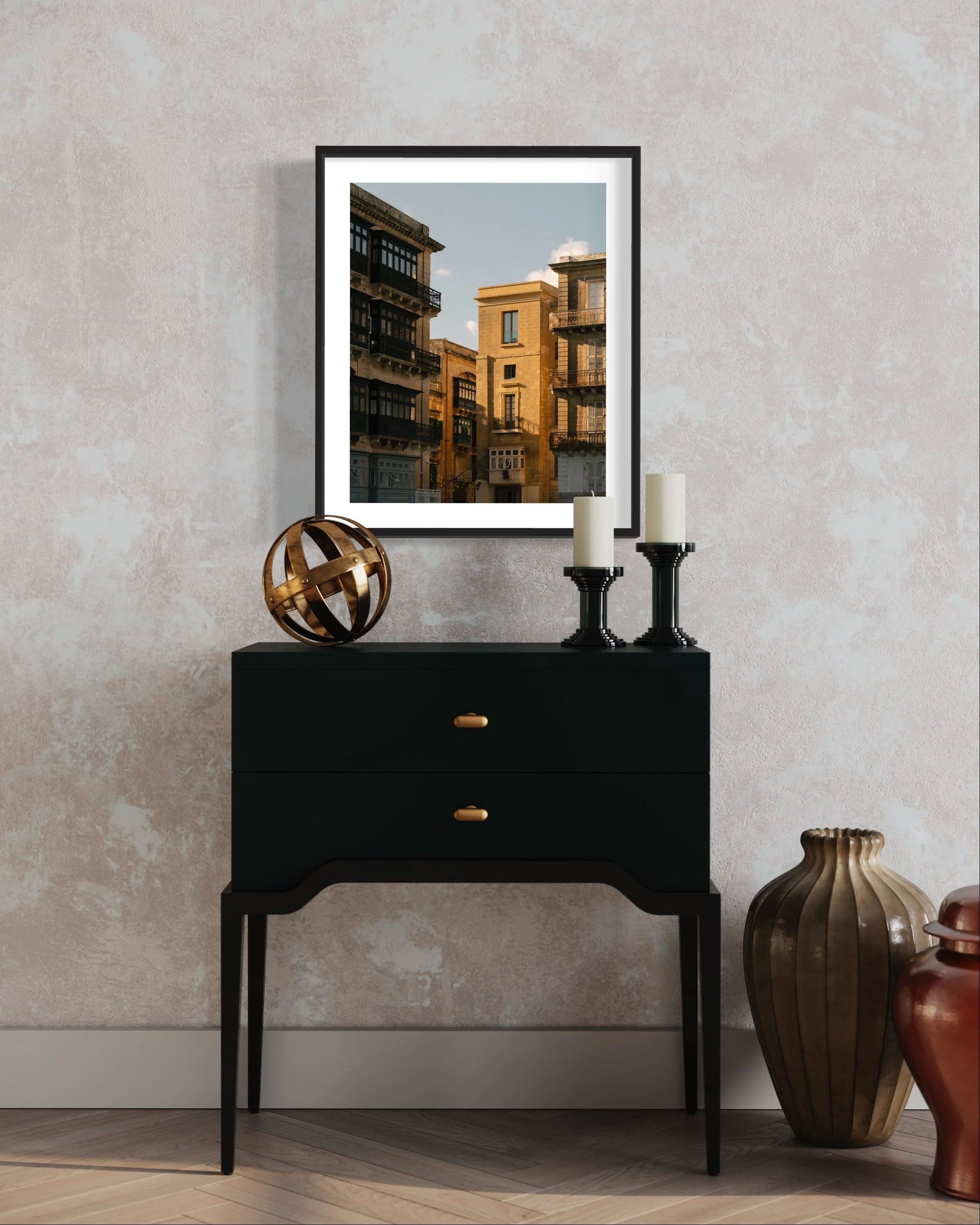 Orange Facade Valletta Malta Fine Art Photography Print Thibaud Poirier black frame entry