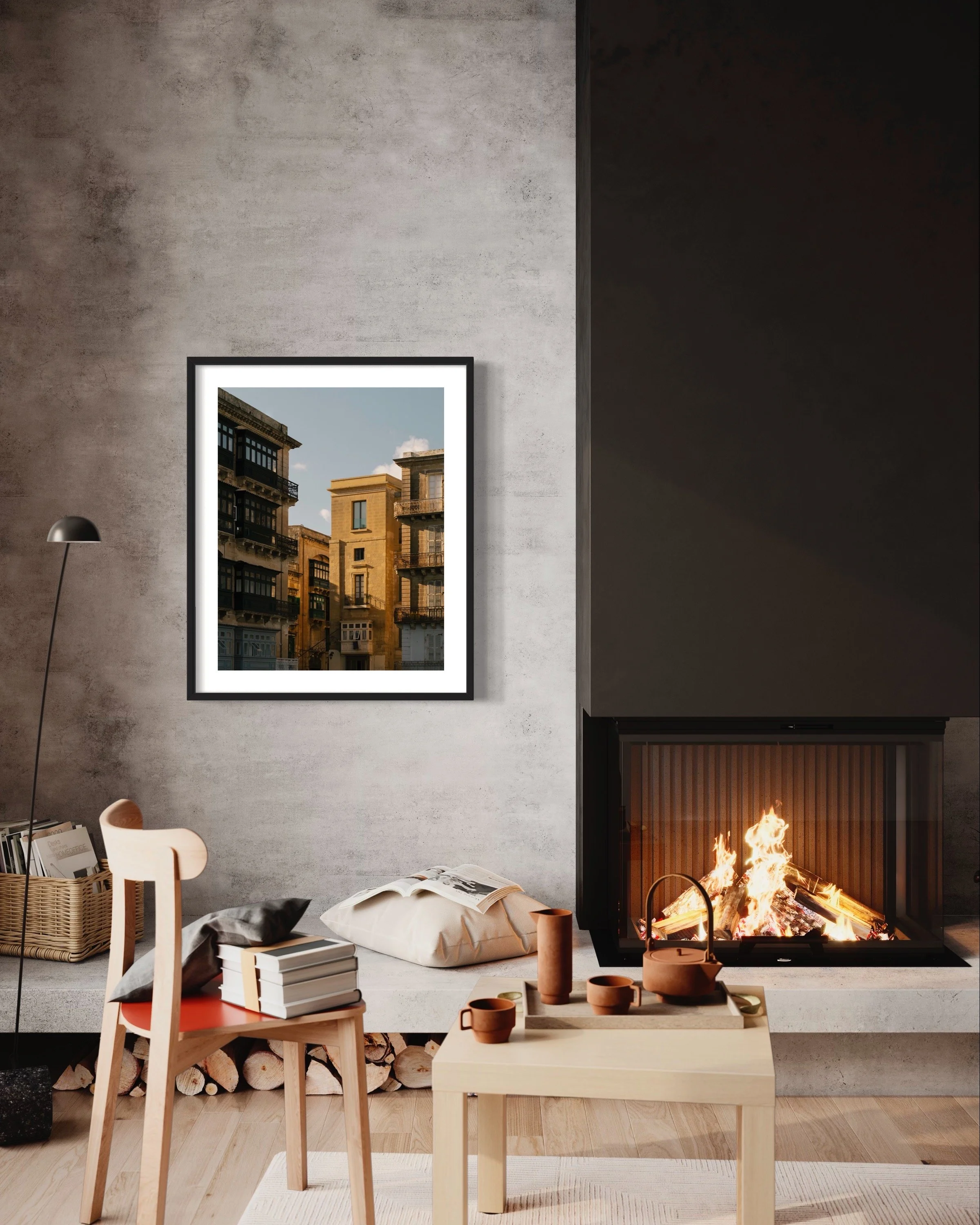 Orange Facade Valletta Malta Fine Art Photography Print Thibaud Poirier Fireplace cosy interior